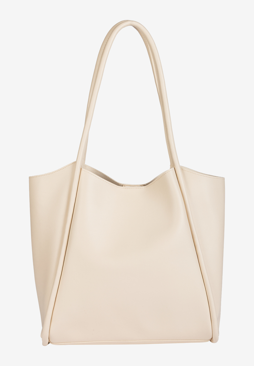 Eine elfenbeinfarbene Handtasche von MORE & MORE mit Tragegriffen. Eine elfenbeinfarbene Handtasche von MORE & MORE mit Tragegriffen.