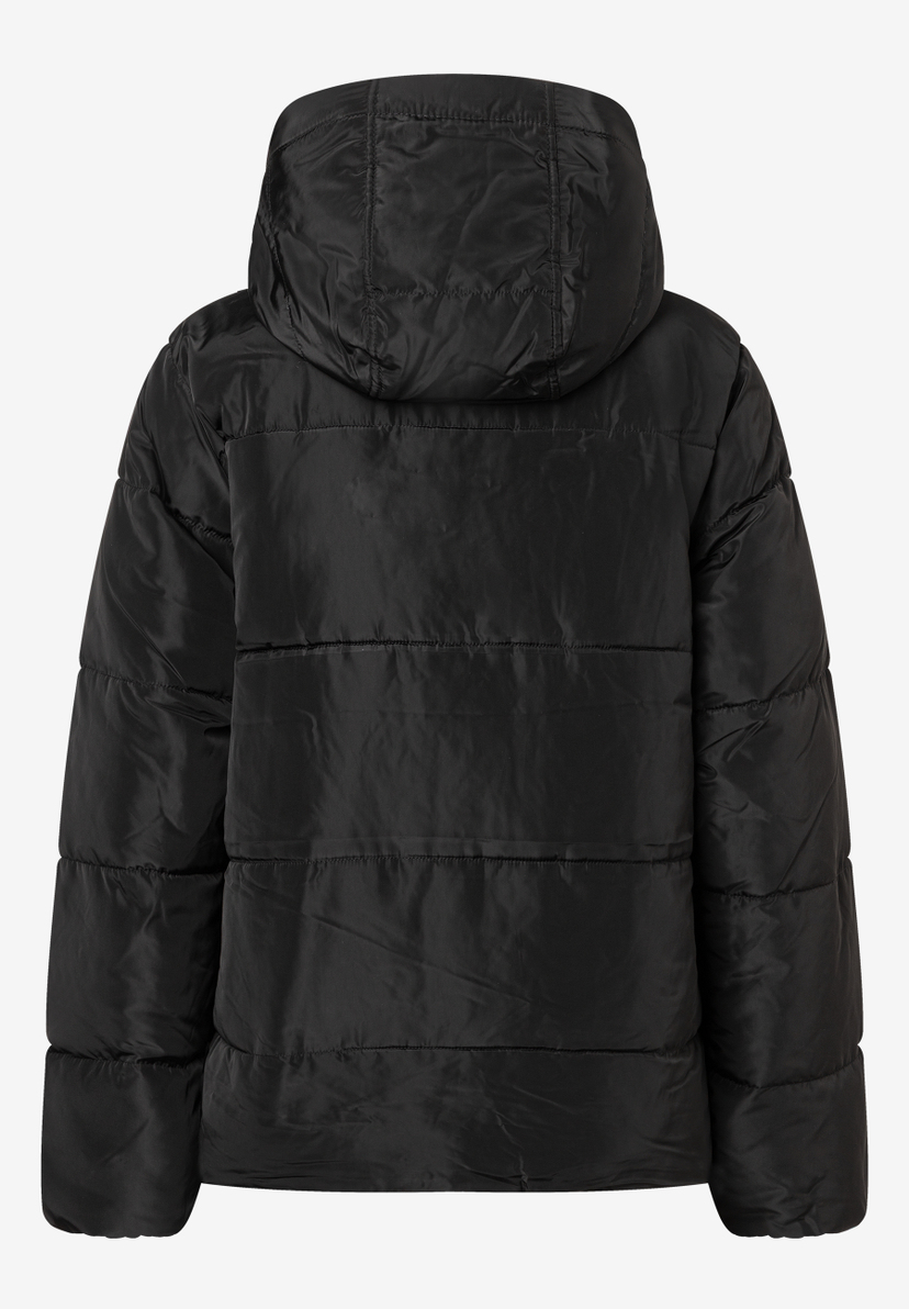 Die Rückansicht einer schwarzen MORE & MORE Jacke/Mantel mit Kapuze. Die Rückansicht einer schwarzen MORE & MORE Jacke/Mantel mit Kapuze.