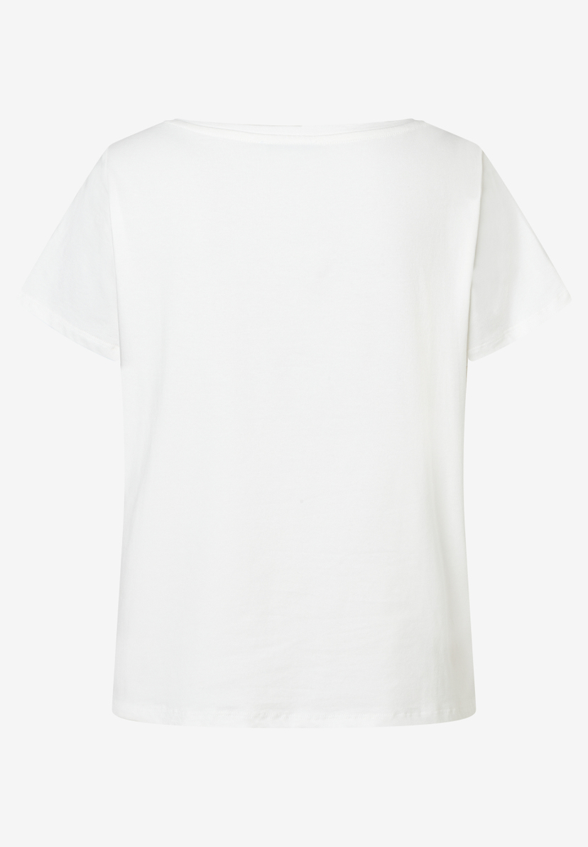 MORE & MORE T-Shirt aus elastischem Jersey. Das weiße Oberteil hat kurze Ärmel und einen U-Boot-Ausschnitt. MORE & MORE T-Shirt aus elastischem Jersey. Das weiße Oberteil hat kurze Ärmel und einen U-Boot-Ausschnitt.