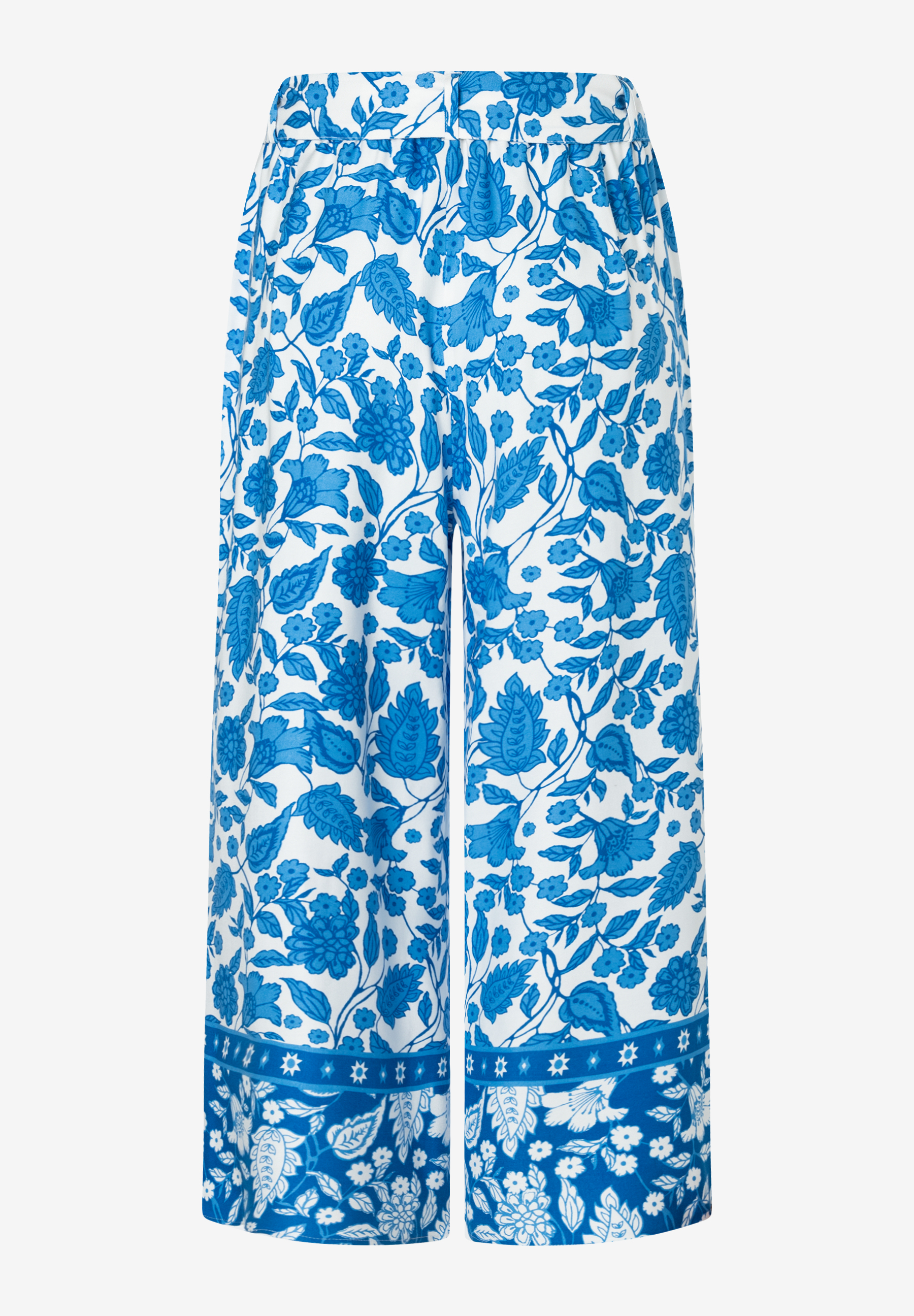 MORE & MORE Webhose: Weite Jeans mit blauem floralem Muster und breitem Streifen am Saum. Angenehmer Tragekomfort. MORE & MORE Webhose: Weite Jeans mit blauem floralem Muster und breitem Streifen am Saum. Angenehmer Tragekomfort.