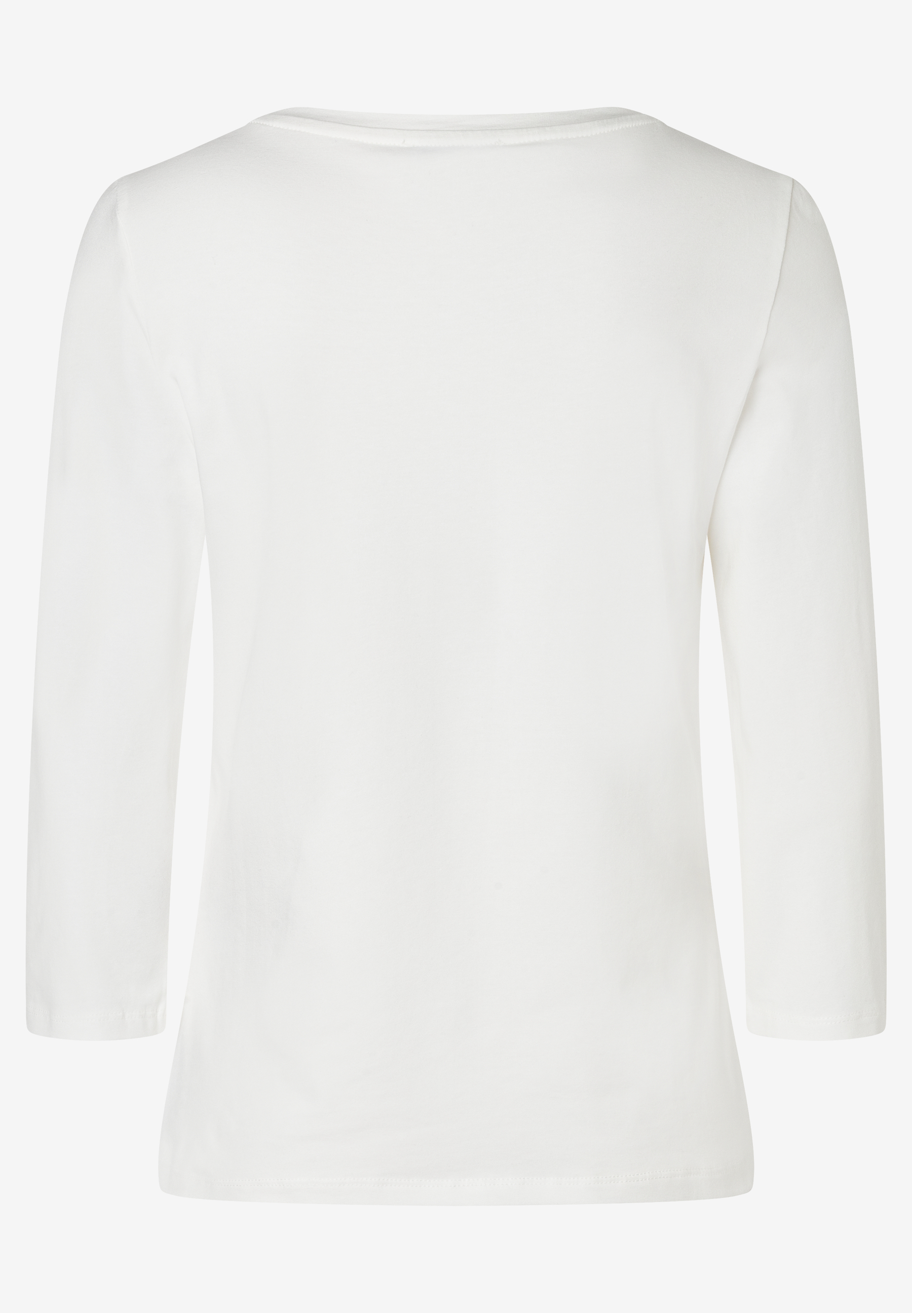 Rückansicht eines weißen MORE & MORE Tops mit 3/4 Ärmeln. Rückansicht eines weißen MORE & MORE Tops mit 3/4 Ärmeln.