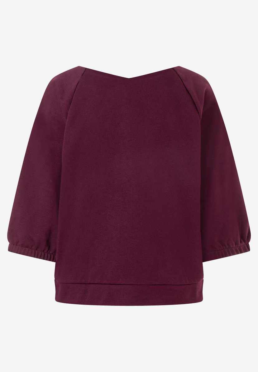 MORE & MORE Damen Sweatshirt in Bordeauxrot, lockere Passform, U-Boot-Ausschnitt, 3/4-Ärmel mit Bündchen. MORE & MORE Damen Sweatshirt in Bordeauxrot, lockere Passform, U-Boot-Ausschnitt, 3/4-Ärmel mit Bündchen.