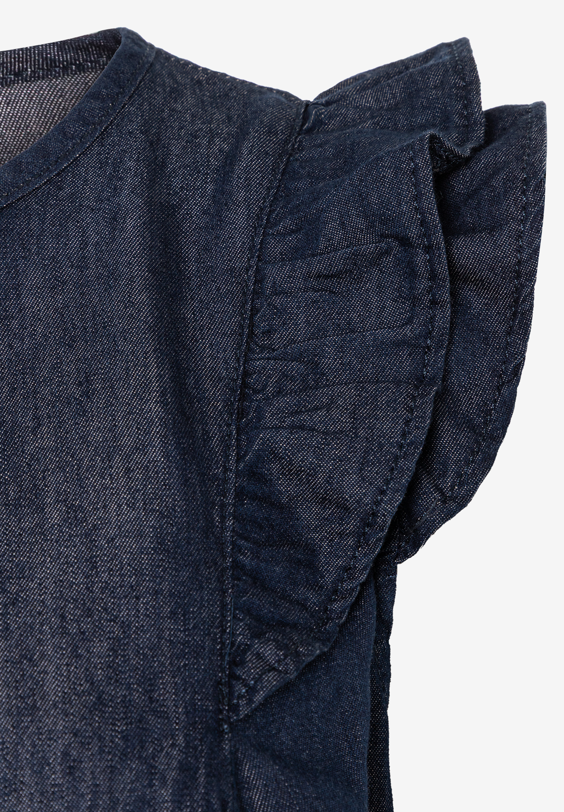 MORE & MORE Damen-Bluse aus Denim mit Volantärmeln, dunkelblau. Angenehmer Tragekomfort, hautfreundlich. MORE & MORE Damen-Bluse aus Denim mit Volantärmeln, dunkelblau. Angenehmer Tragekomfort, hautfreundlich.