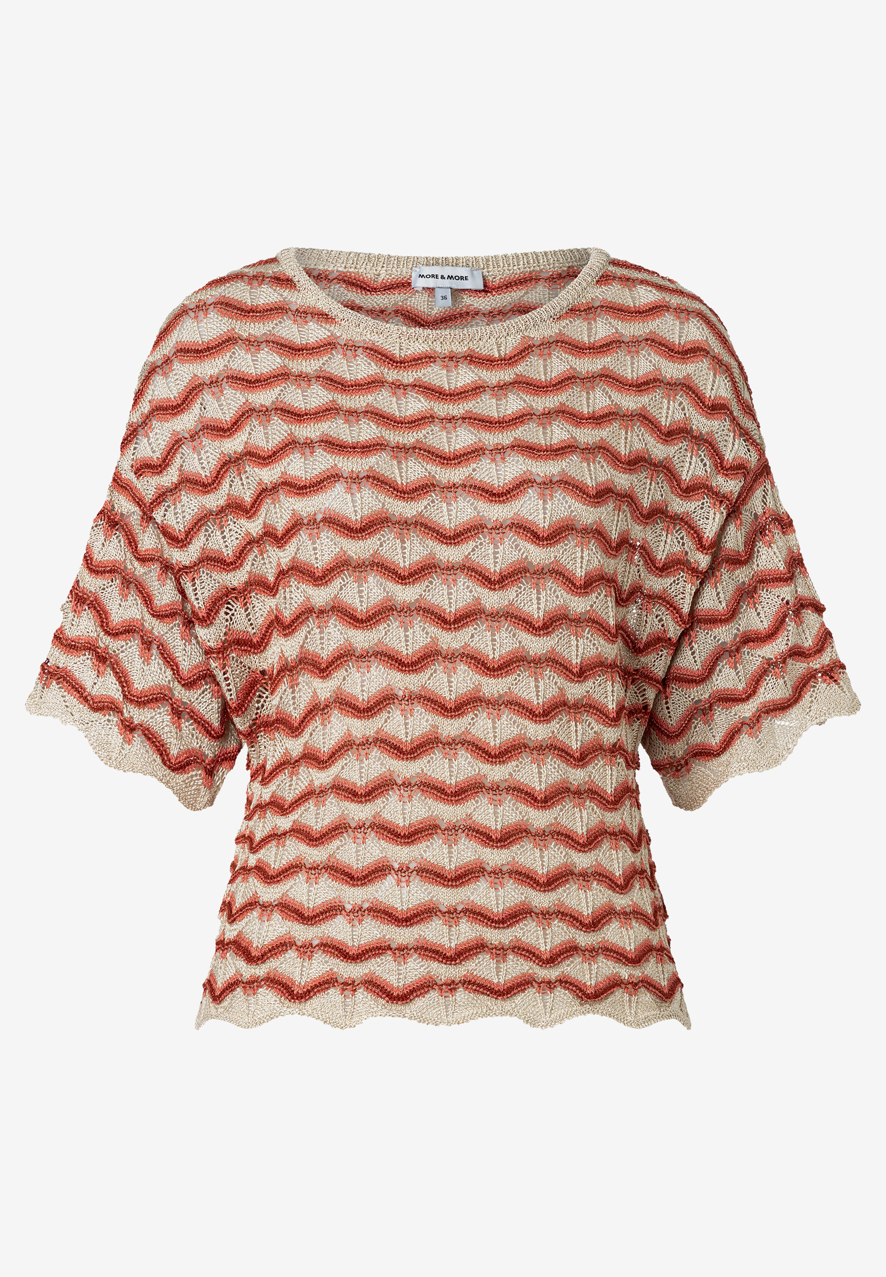 MORE & MORE Pullover mit Strukturstrick und Wellenmuster in Rot und Beige, angenehm zu tragen MORE & MORE Pullover mit Strukturstrick und Wellenmuster in Rot und Beige, angenehm zu tragen