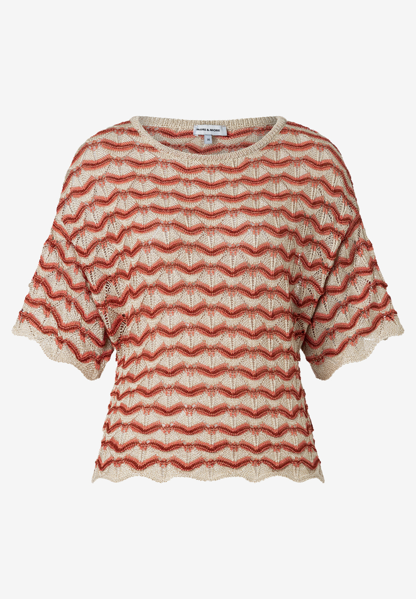 MORE & MORE Pullover mit Strukturstrick und Wellenmuster in Rot und Beige, angenehm zu tragen MORE & MORE Pullover mit Strukturstrick und Wellenmuster in Rot und Beige, angenehm zu tragen