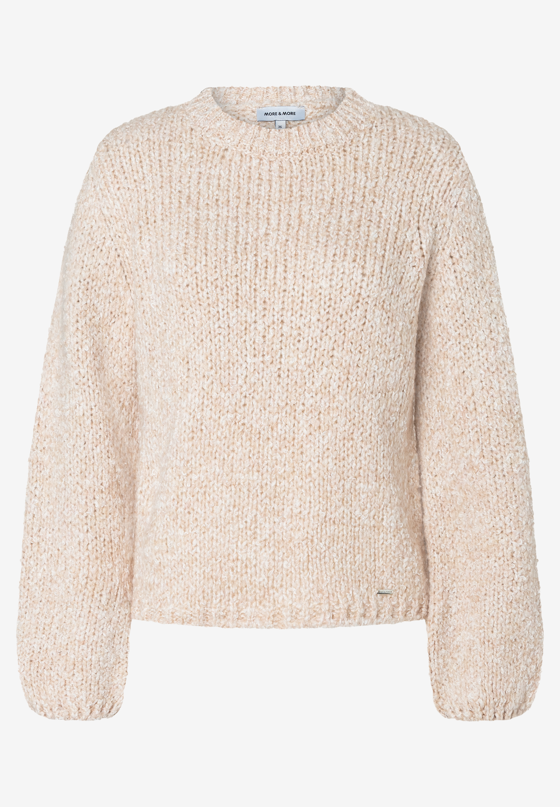 MORE & MORE Pullover aus hellbeigem, grob gestricktem Material mit Rippenmuster und leichter Texturierung.