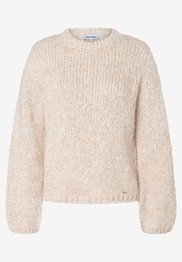 MORE & MORE Pullover aus hellbeigem, grob gestricktem Material mit Rippenmuster und leichter Texturierung.