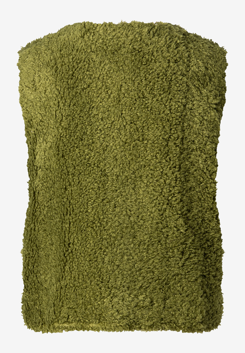 MORE & MORE grüne Teddy-Jacke mit kuscheligem Kunstfell und geradem Schnitt.