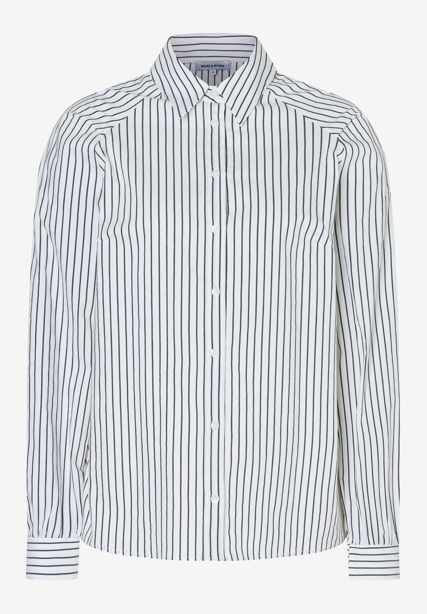 Eine MORE & MORE Bluse mit feinen, dunklen Streifen und langen Ärmeln. Eine MORE & MORE Bluse mit feinen, dunklen Streifen und langen Ärmeln.