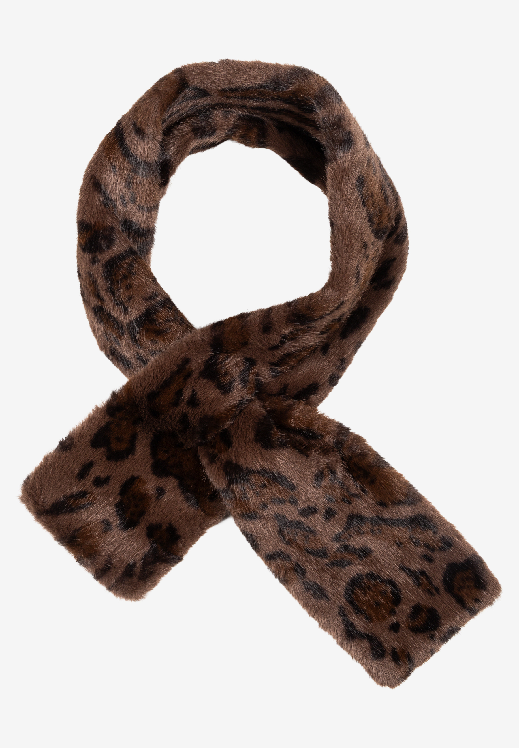 MORE & MORE Accessoire: Brauner Kunstpelzschal mit Leopardenmuster, weich und warm, elegant um den Hals gewickelt.