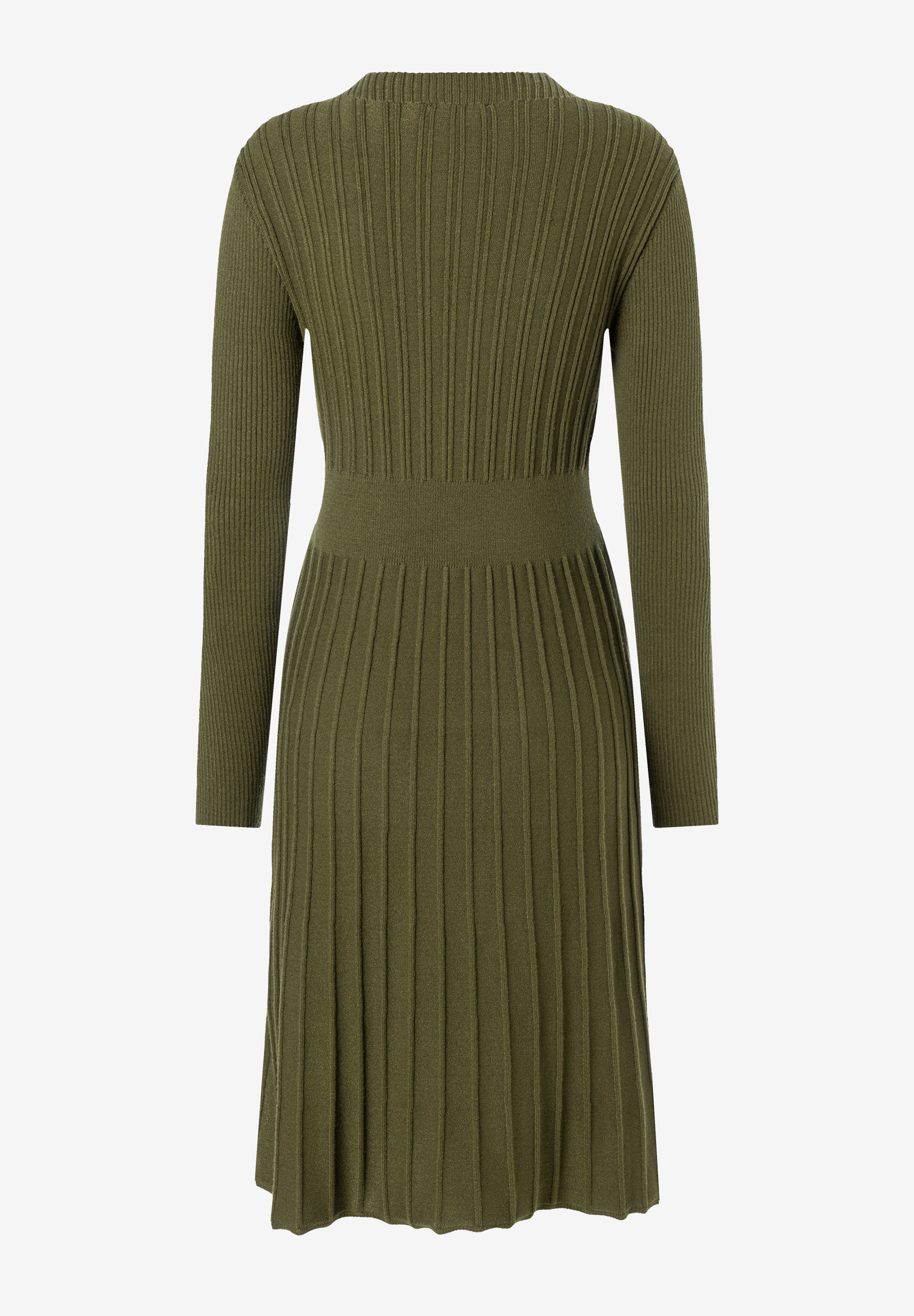 MORE & MORE Rippstrickkleid in Olivgrün, mit langen Ärmeln und tailliertem Schnitt, perfekt für Herbst/Winter.
