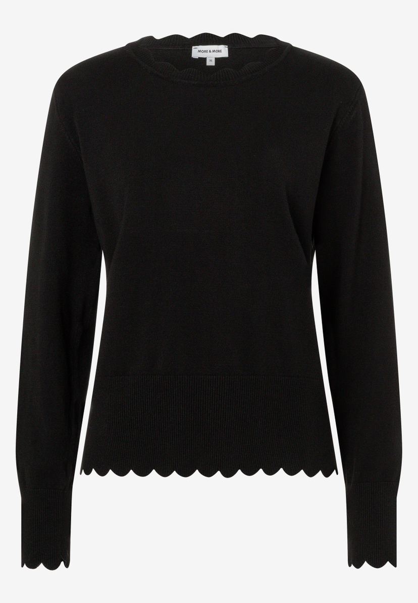 MORE & MORE Feinstrick-Pullover in Schwarz. Der Oberteil ist aus elastischem Material und hat einen Wellensaum. MORE & MORE Feinstrick-Pullover in Schwarz. Der Oberteil ist aus elastischem Material und hat einen Wellensaum.