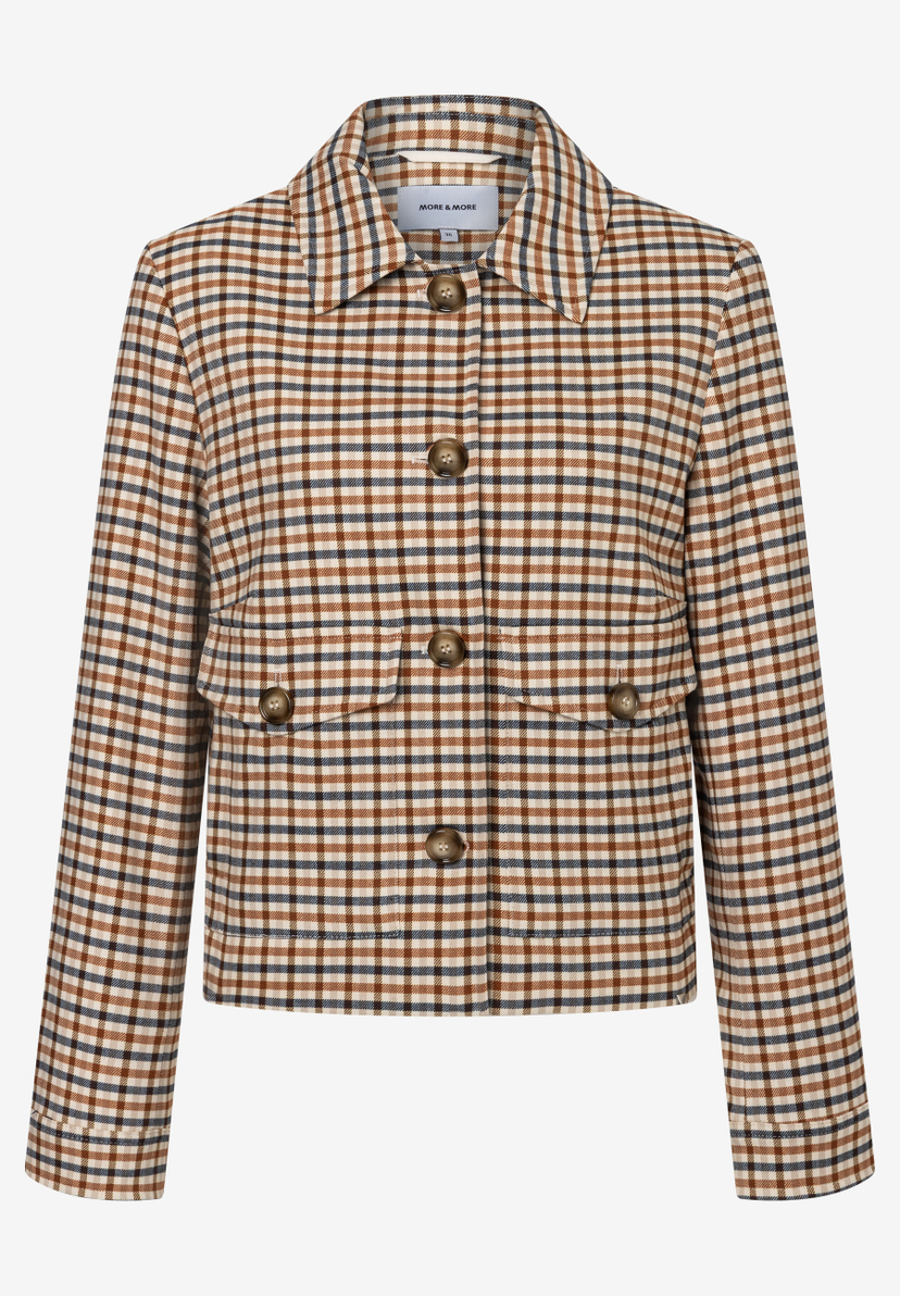 MORE & MORE Blazer in Beige mit braunem und blauem Karomuster. Knopfleiste vorne und Pattentaschen. MORE & MORE Blazer in Beige mit braunem und blauem Karomuster. Knopfleiste vorne und Pattentaschen.