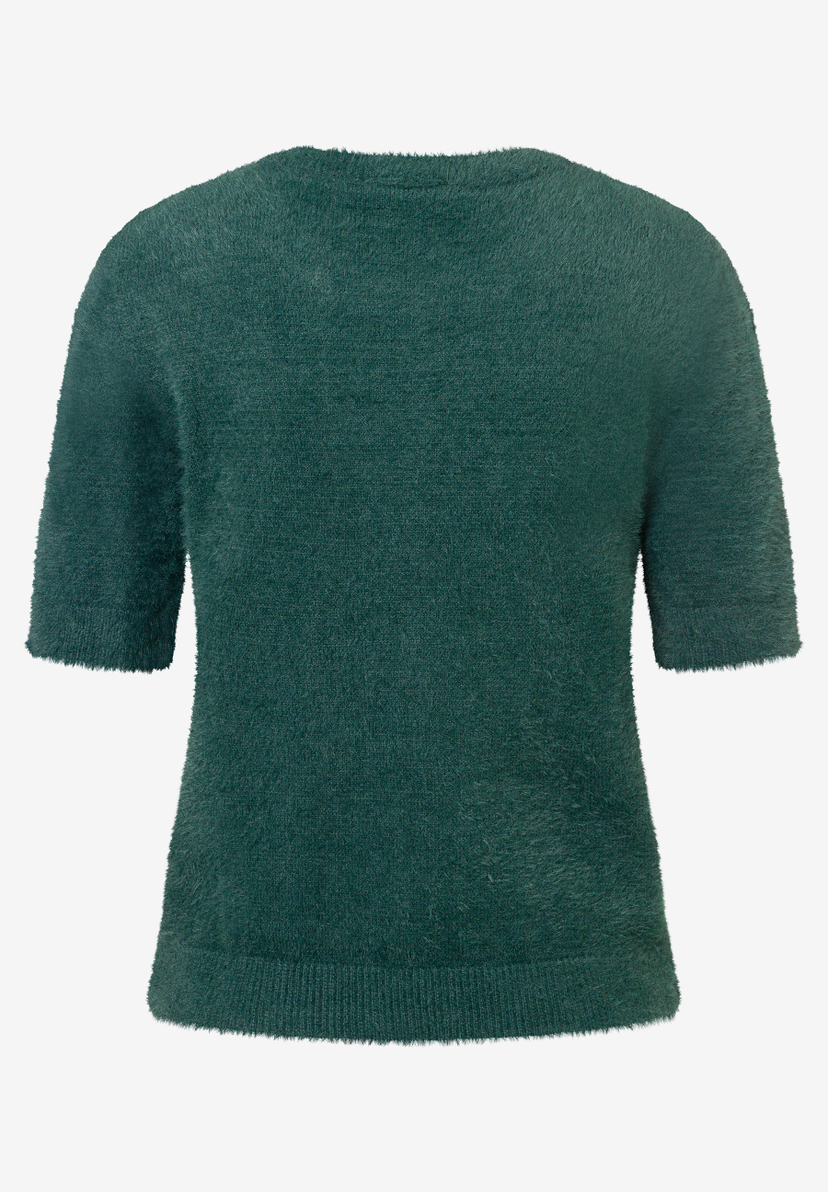 MORE & MORE Pullover: Kuscheliger, wärmender Strickpullover mit halblangen Ärmeln in Dunkelgrün, softer Griff, bequem.
