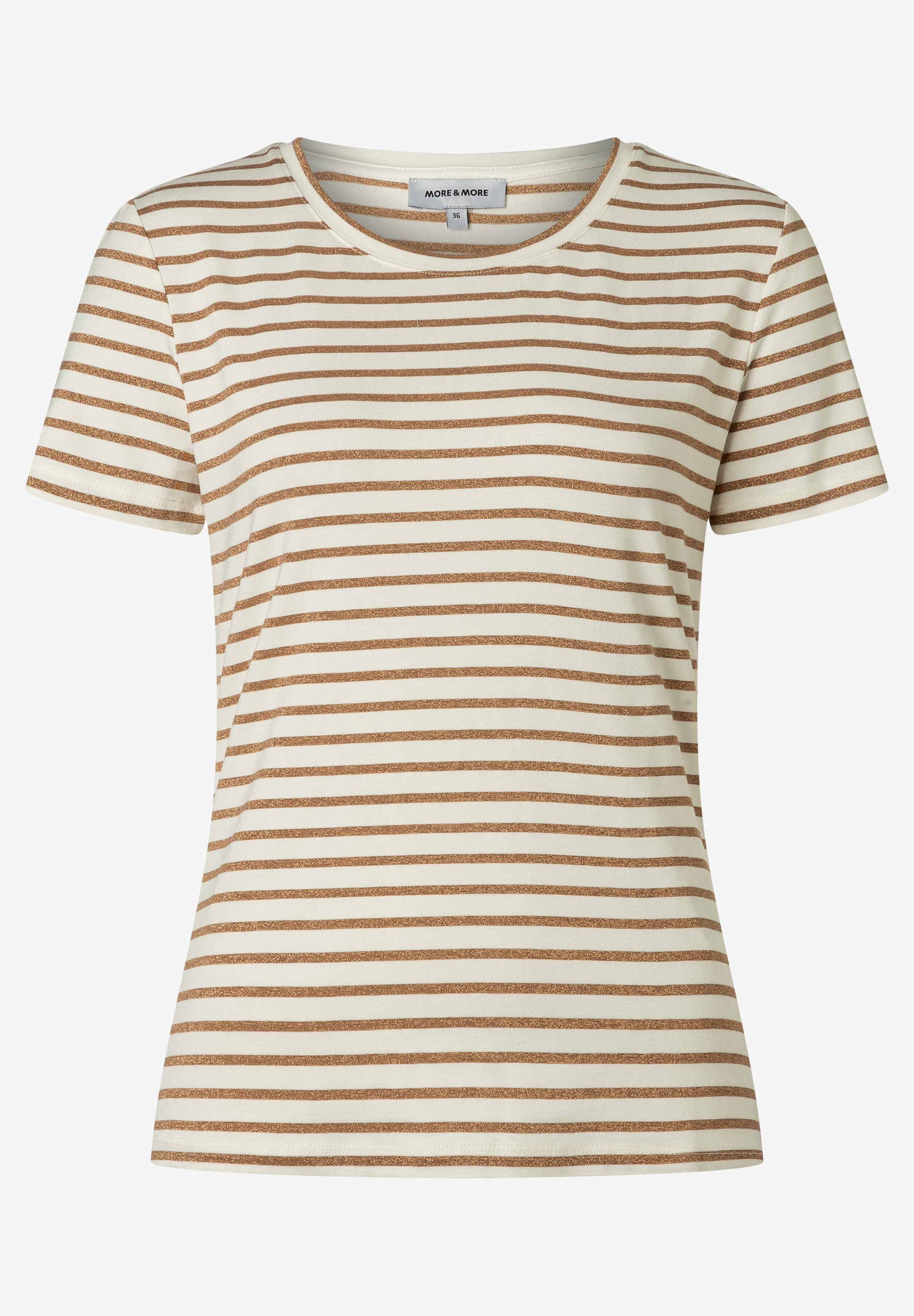 Ein gestreiftes MORE & MORE T-Shirt mit Jersey-Materialkonstruktion und glänzender Optik. Ein gestreiftes MORE & MORE T-Shirt mit Jersey-Materialkonstruktion und glänzender Optik.