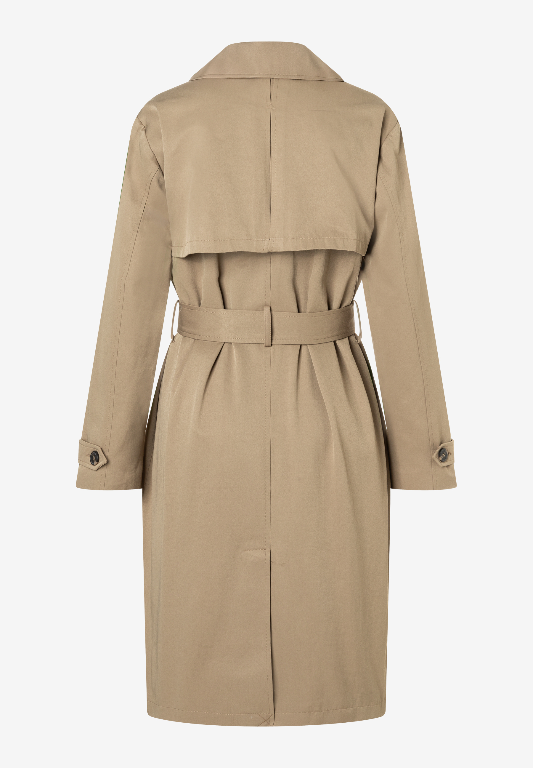 Rückansicht eines MORE & MORE Trenchcoats mit Gürtel. Webware aus Baumwollmischung in Gabardine für angenehmen Tragekomfort. Rückansicht eines MORE & MORE Trenchcoats mit Gürtel. Webware aus Baumwollmischung in Gabardine für angenehmen Tragekomfort.