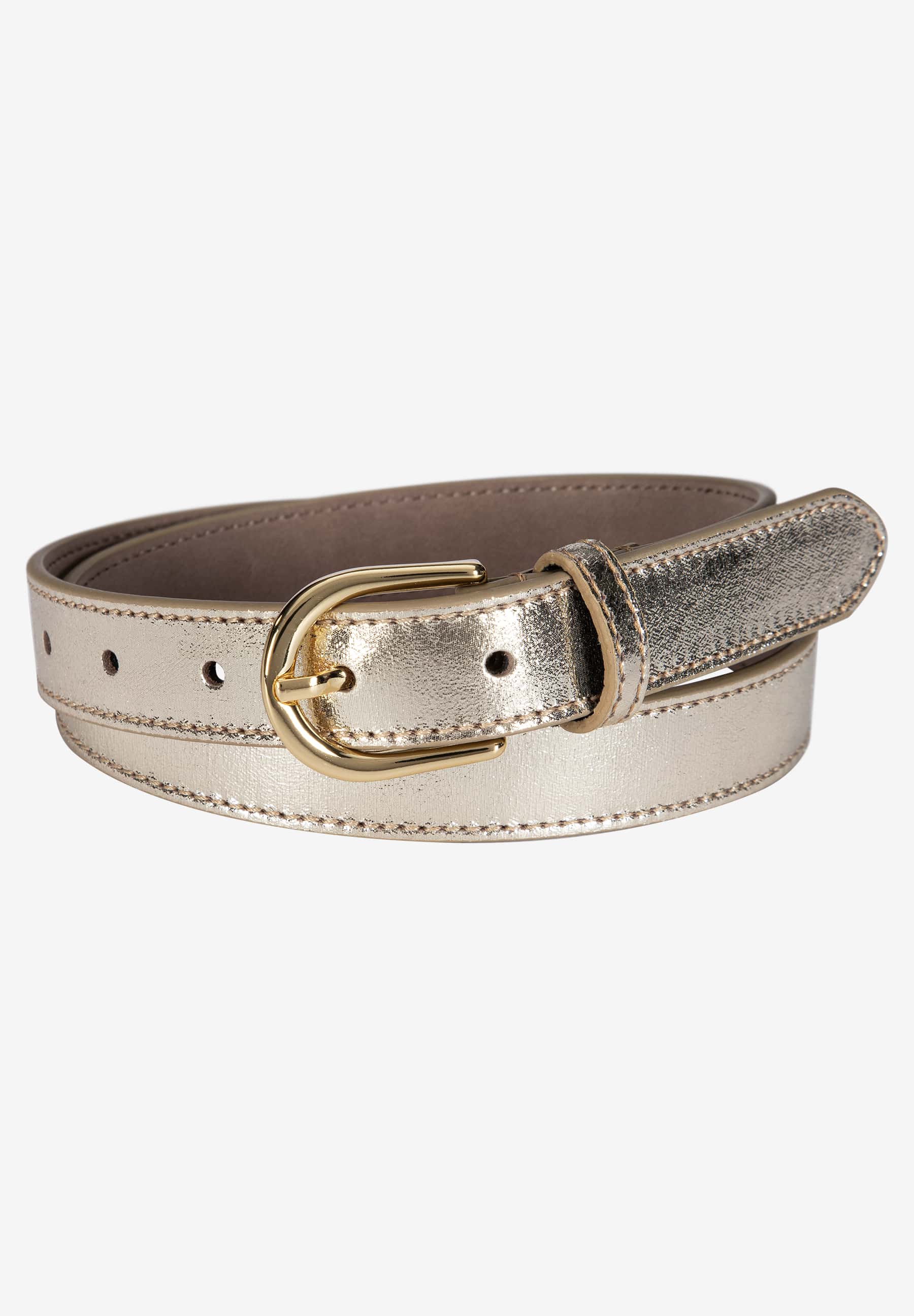 MORE & MORE Goldglänzender Damen-Gürtel aus Kunstleder mit eleganter goldener Schnalle, perfekt als Accessoire.