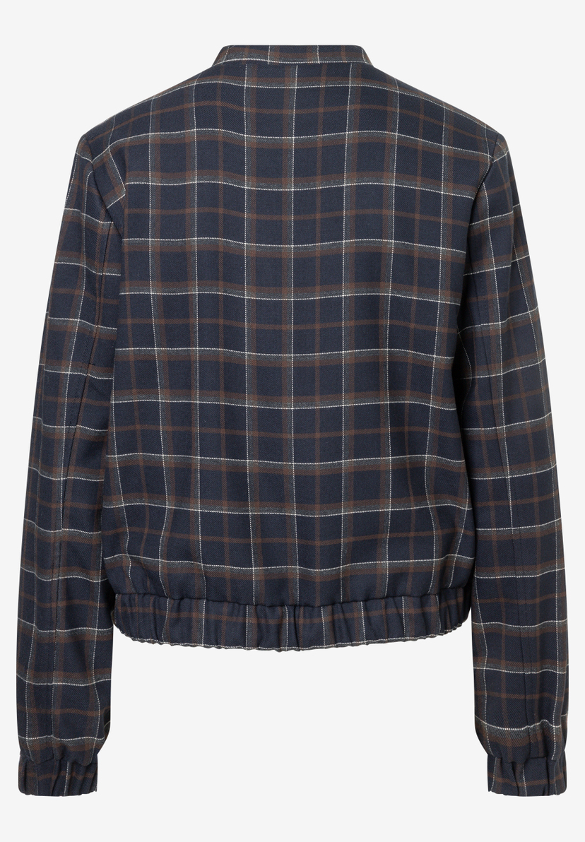 MORE & MORE Kurz-Blazer in Dunkelblau mit braunem und weißem Karomuster. Hinten zu sehen.