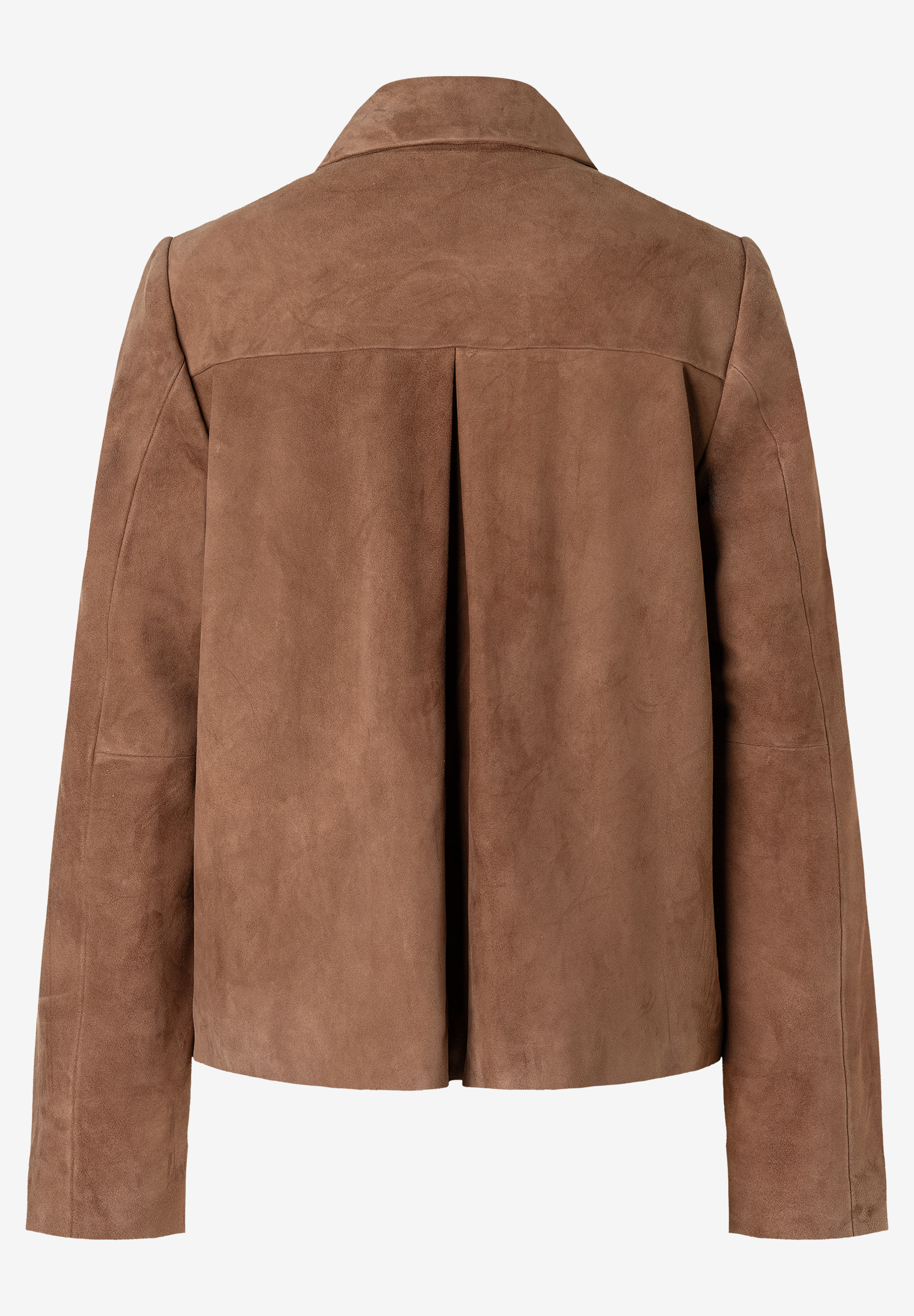 Rückansicht einer Jacke aus Veloursleder von MORE & MORE. Rückansicht einer Jacke aus Veloursleder von MORE & MORE.