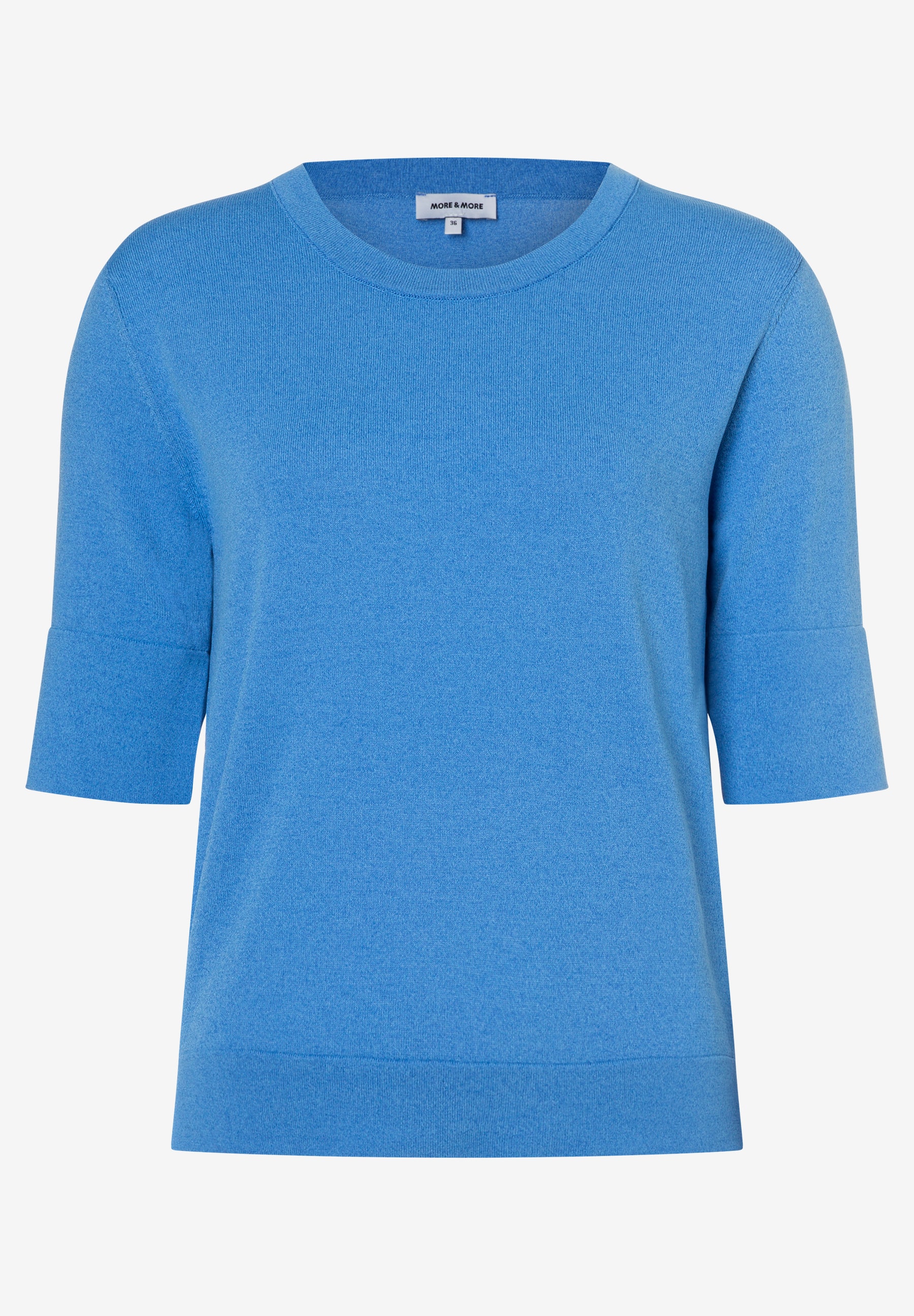MORE & MORE Feinstrick-Pullover in leuchtendem Blau, halbarm, mit geripptem Rundhalsausschnitt und Saum, hautfreundlich.
