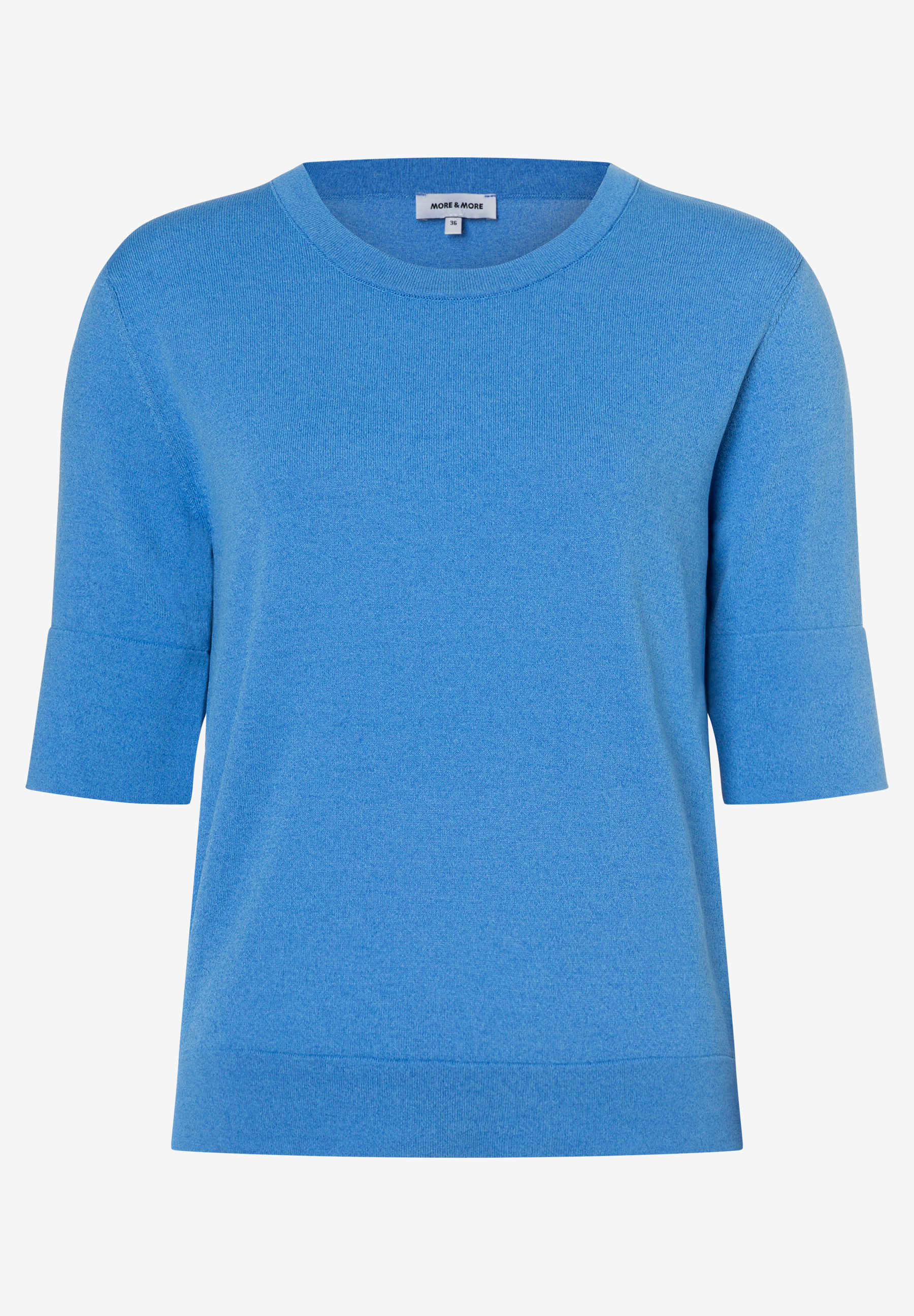 MORE & MORE Feinstrick-Pullover in leuchtendem Blau, halbarm, mit geripptem Rundhalsausschnitt und Saum, hautfreundlich.