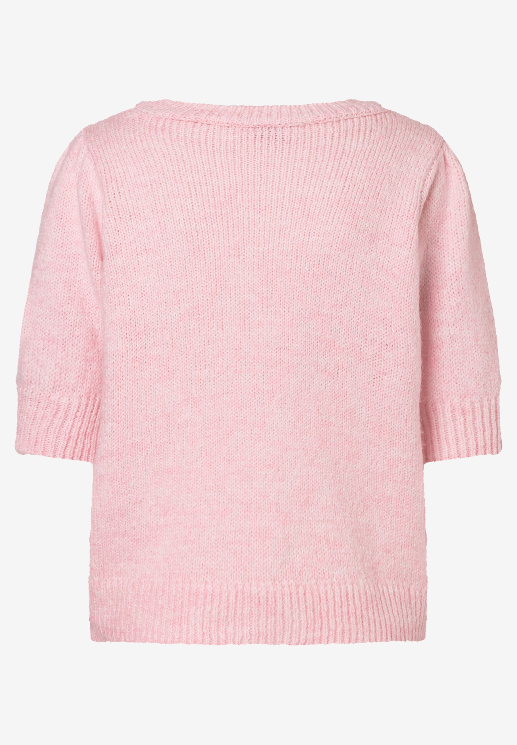 Ein rosa Strickoberteil von MORE & MORE mit Dreiviertelärmeln und leichtem Tragekomfort. Ein rosa Strickoberteil von MORE & MORE mit Dreiviertelärmeln und leichtem Tragekomfort.