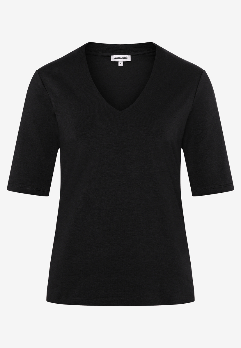 MORE & MORE schwarzes V-Neck Jersey-Oberteil, kurzärmlig, angenehm zu tragen, elastisch und hautfreundlich. MORE & MORE schwarzes V-Neck Jersey-Oberteil, kurzärmlig, angenehm zu tragen, elastisch und hautfreundlich.