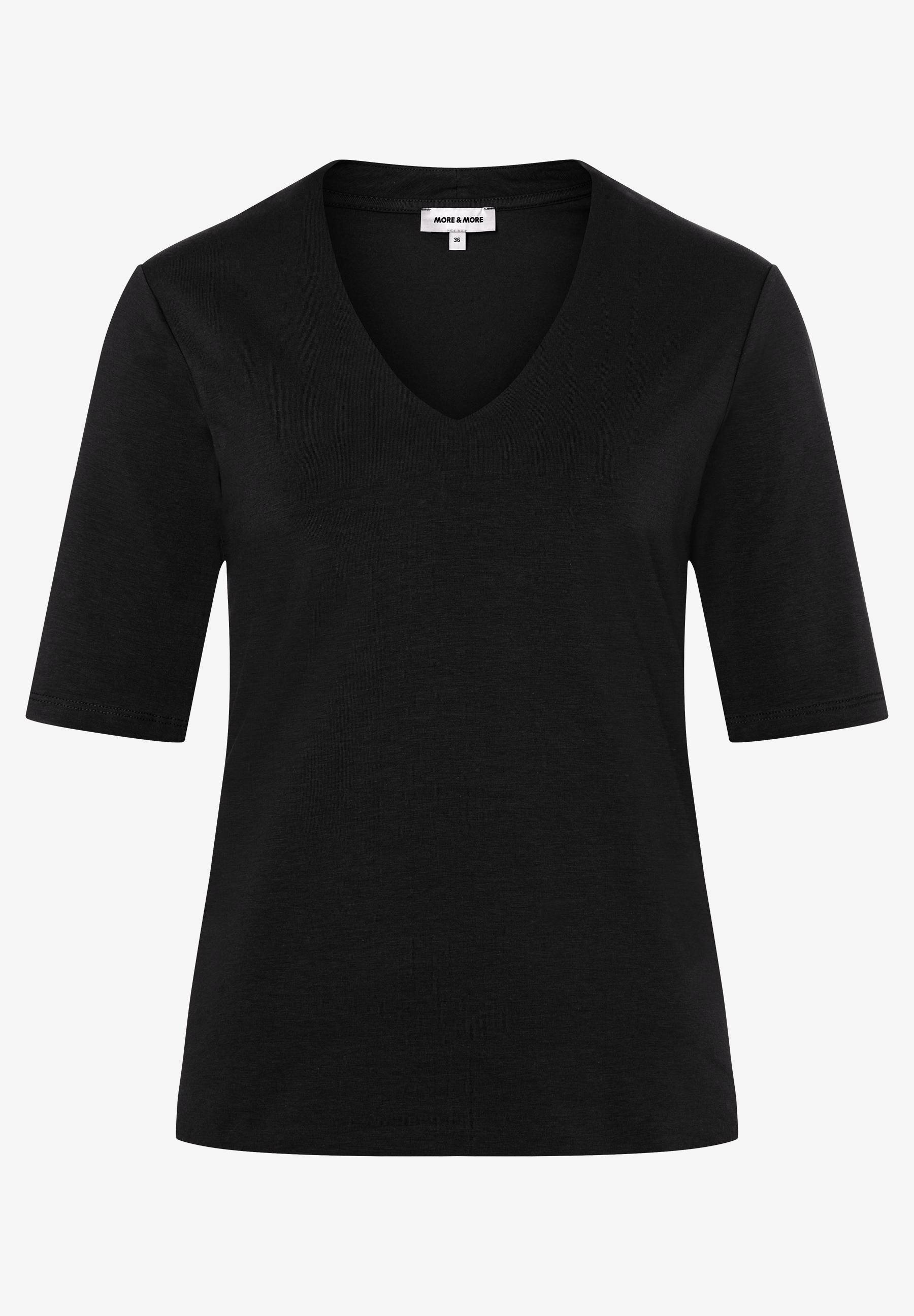 MORE & MORE schwarzes V-Neck Jersey-Oberteil, kurzärmlig, angenehm zu tragen, elastisch und hautfreundlich. MORE & MORE schwarzes V-Neck Jersey-Oberteil, kurzärmlig, angenehm zu tragen, elastisch und hautfreundlich.