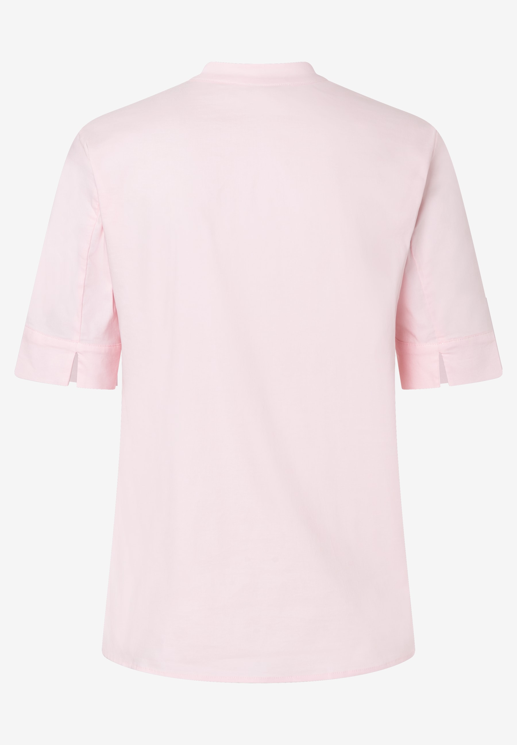 MORE & MORE Damen-Popeline-Bluse in Rosa, kurzärmelig, mit Stehkragen und seitlichen Schlitzen. MORE & MORE Damen-Popeline-Bluse in Rosa, kurzärmelig, mit Stehkragen und seitlichen Schlitzen.