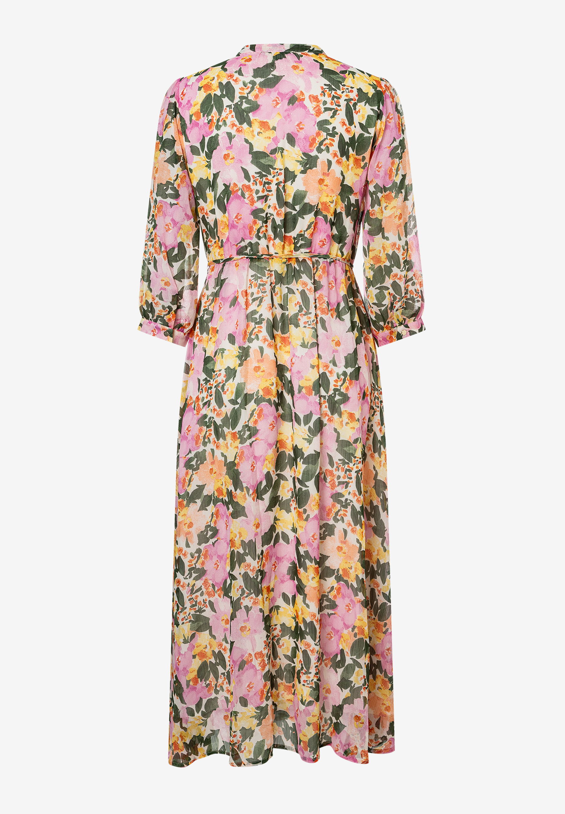 Ein MORE & MORE Chiffon-Oberteil mit elastischer Taille und floralem Muster.