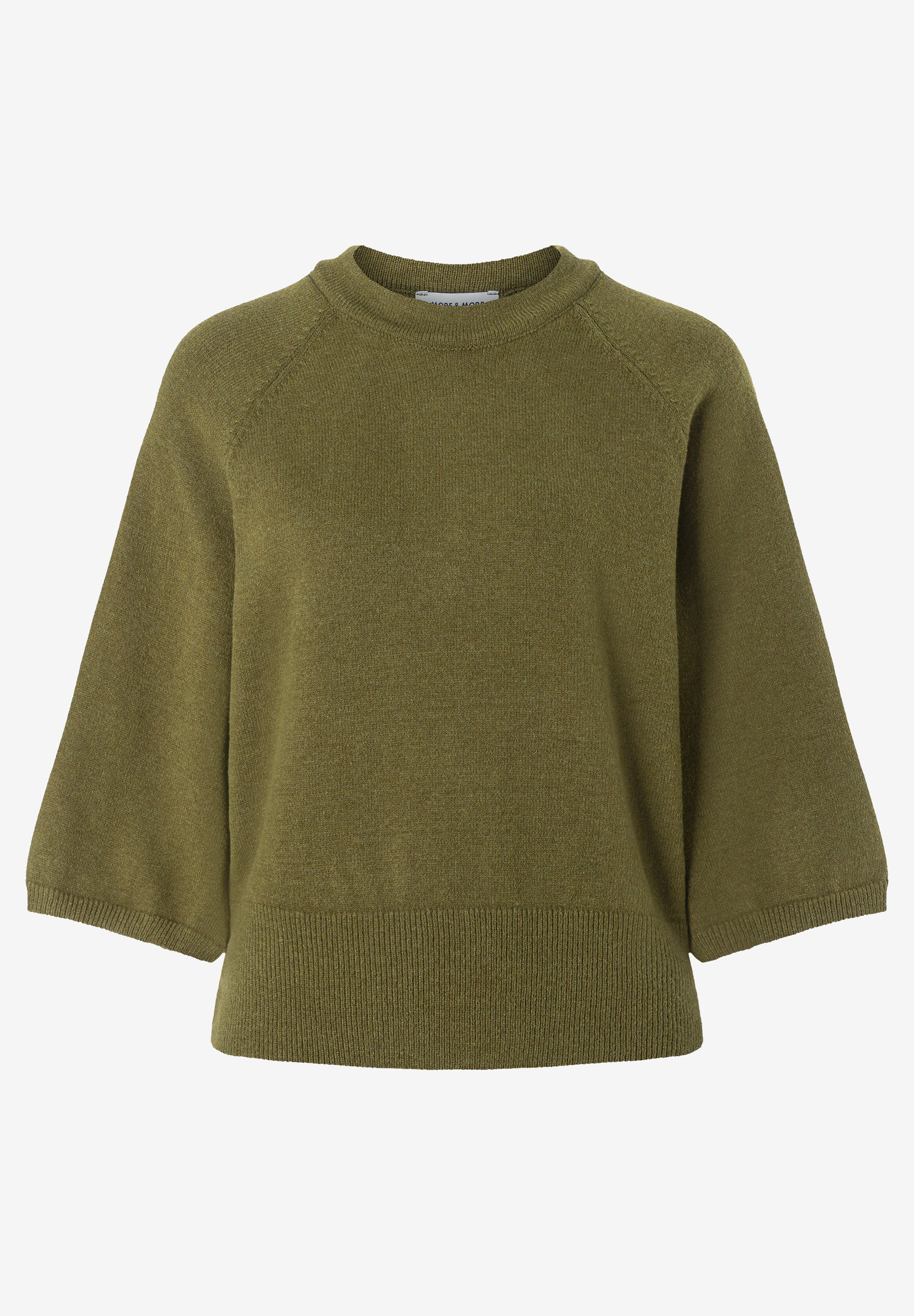 MORE & MORE Kurzarm-Pullover in Khaki. Der Strickpullover hat Raglanärmel und Rippbündchen an Saum und Ärmeln. MORE & MORE Kurzarm-Pullover in Khaki. Der Strickpullover hat Raglanärmel und Rippbündchen an Saum und Ärmeln.