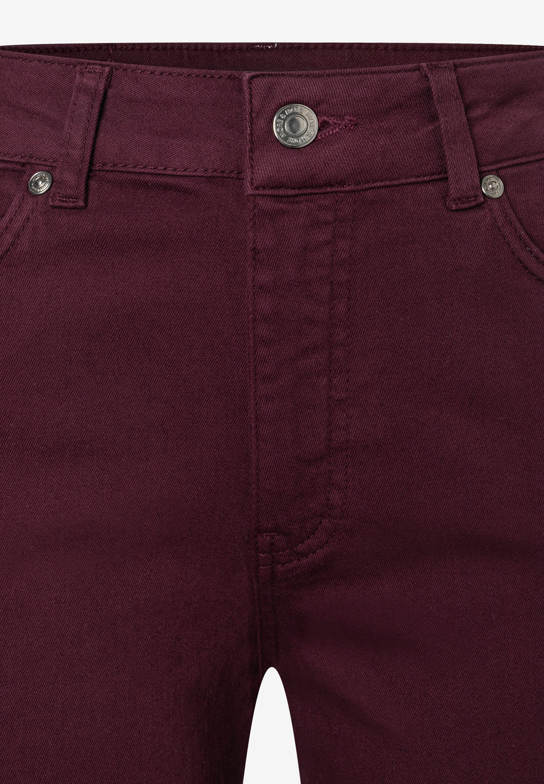MORE & MORE Damen-Jeans in Dunkelrot mit Knopfverschluss und Details an den Taschen.