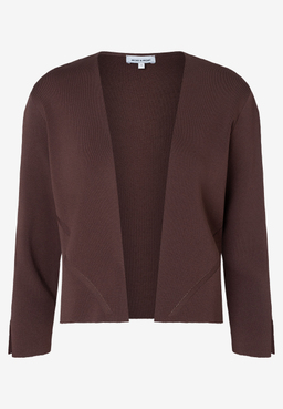 MORE & MORE Feinstrick-Pullover in Dunkelbraun, offen geschnitten, mit leichter A-Linie und Ärmelschlitzen.