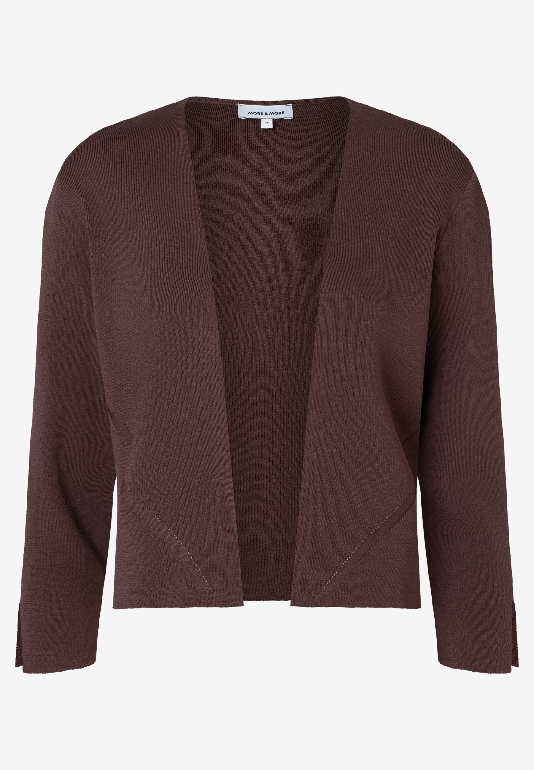 MORE & MORE Feinstrick-Pullover in Dunkelbraun, offen geschnitten, mit leichter A-Linie und Ärmelschlitzen. MORE & MORE Feinstrick-Pullover in Dunkelbraun, offen geschnitten, mit leichter A-Linie und Ärmelschlitzen.