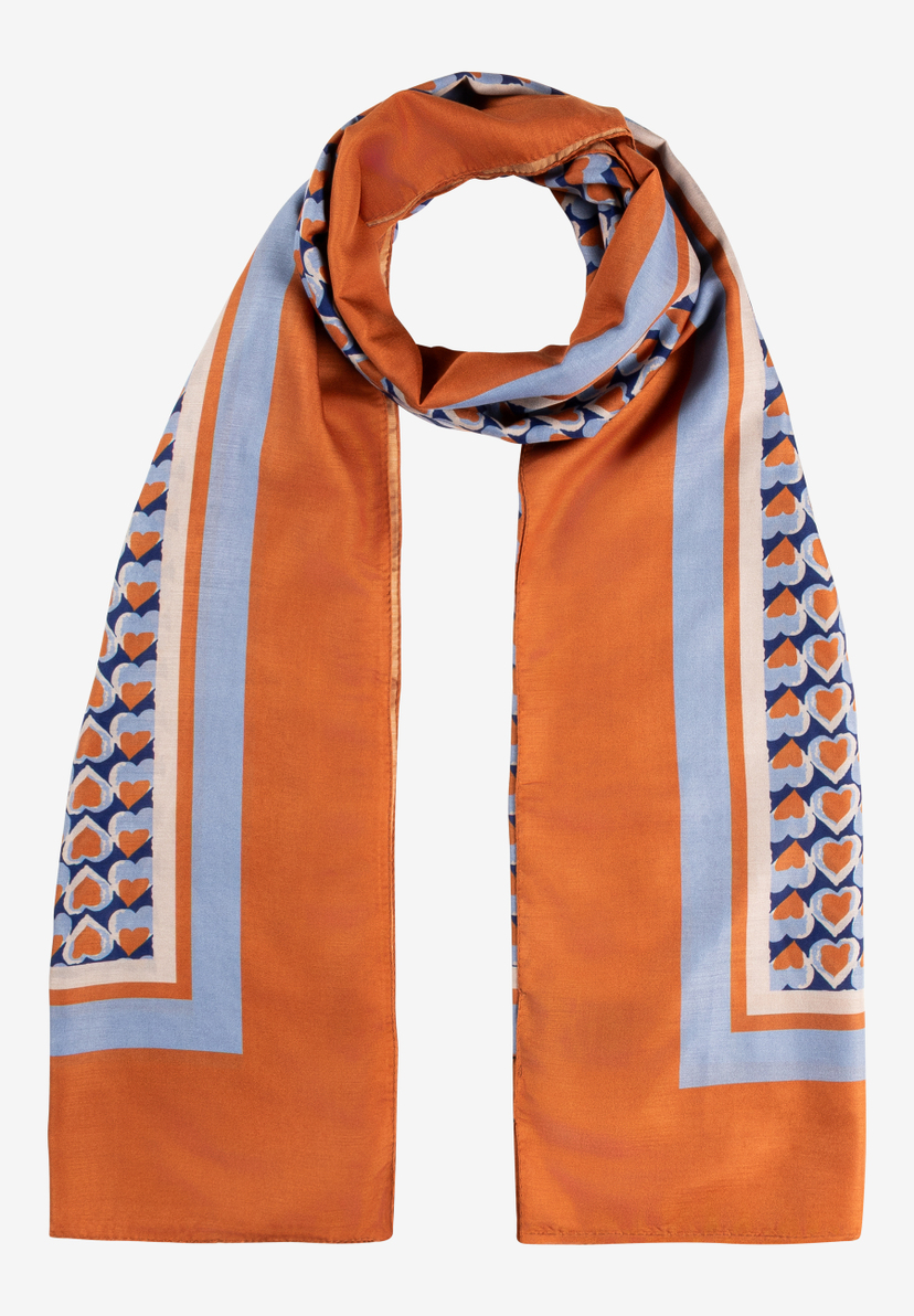 MORE & MORE Schal/Tuch in Rostrot mit hellblauen und dunkelblauen Streifen und Herzmuster, perfekt für Accessoires MORE & MORE Schal/Tuch in Rostrot mit hellblauen und dunkelblauen Streifen und Herzmuster, perfekt für Accessoires