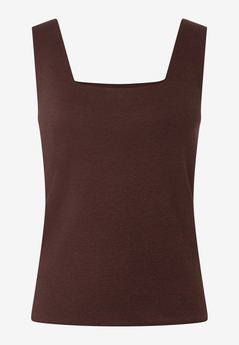 MORE & MORE Damen Ripp-Jersey-Top in Dunkelbraun mit quadratischem Ausschnitt, bequem und elastisch. MORE & MORE Damen Ripp-Jersey-Top in Dunkelbraun mit quadratischem Ausschnitt, bequem und elastisch.