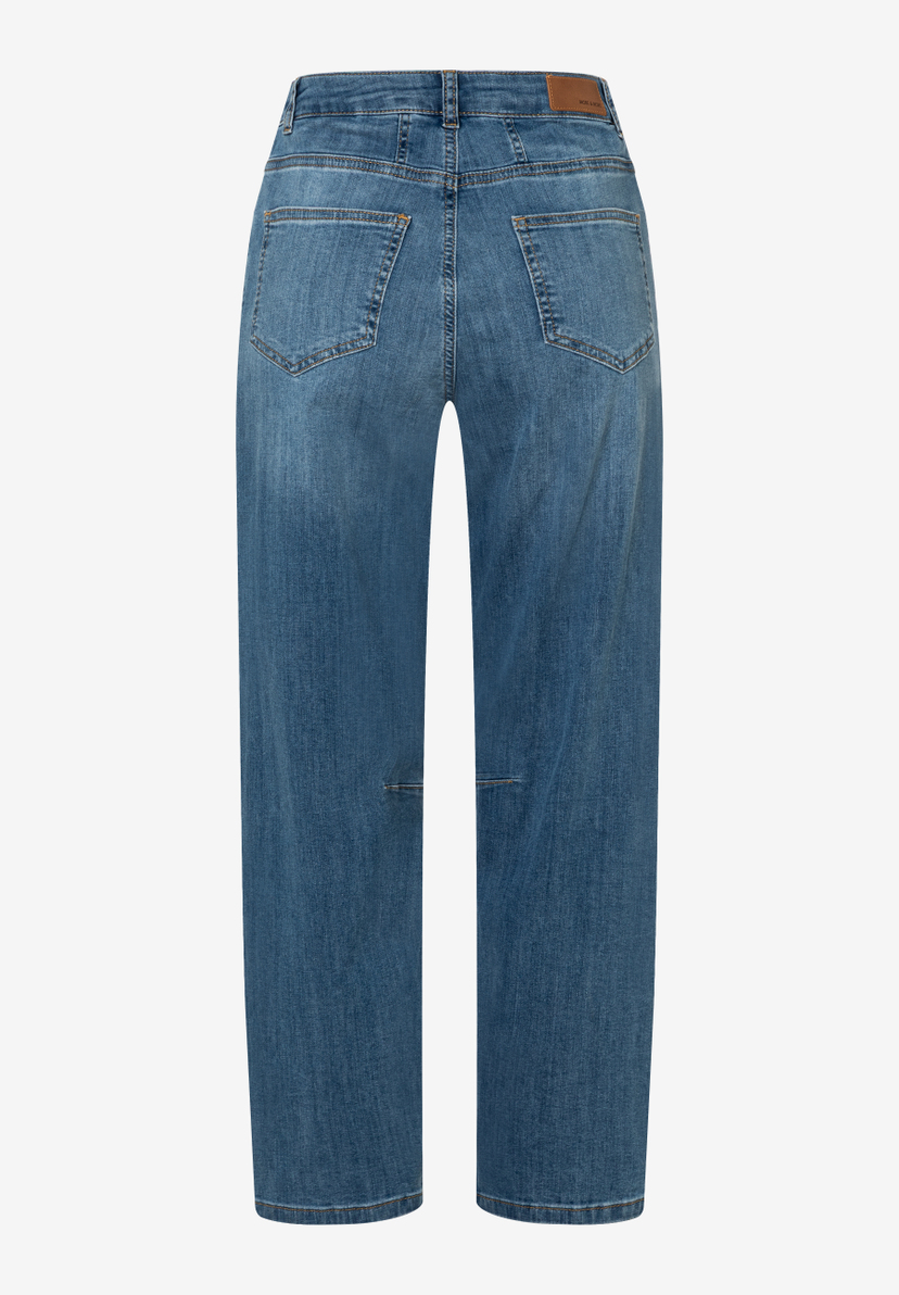 Eine blaue MORE & MORE Jeanshose in Denimoptik von hinten. Eine blaue MORE & MORE Jeanshose in Denimoptik von hinten.