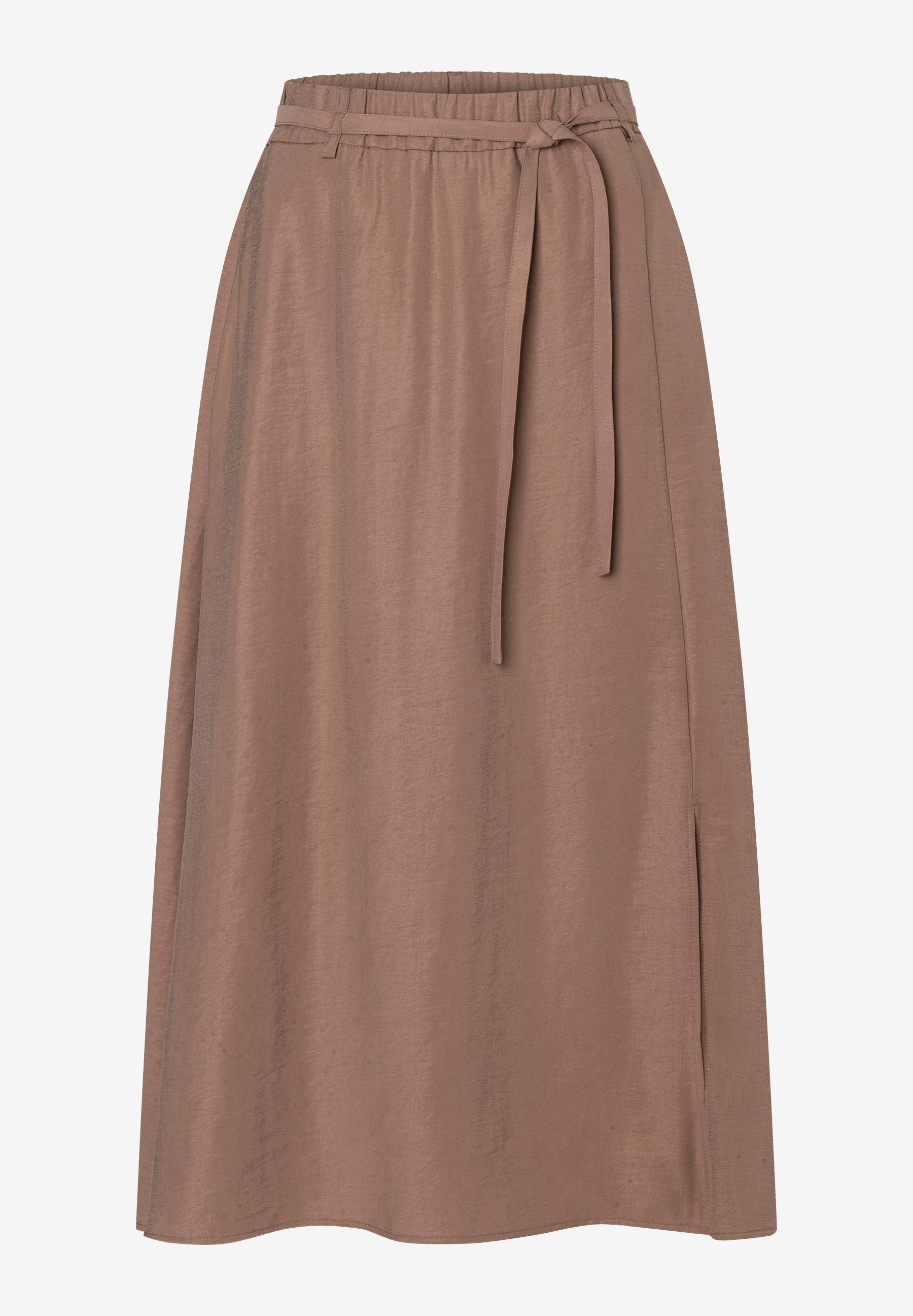 Ein Rock der Marke MORE & MORE in Braun mit Bindeband und Schlitz.