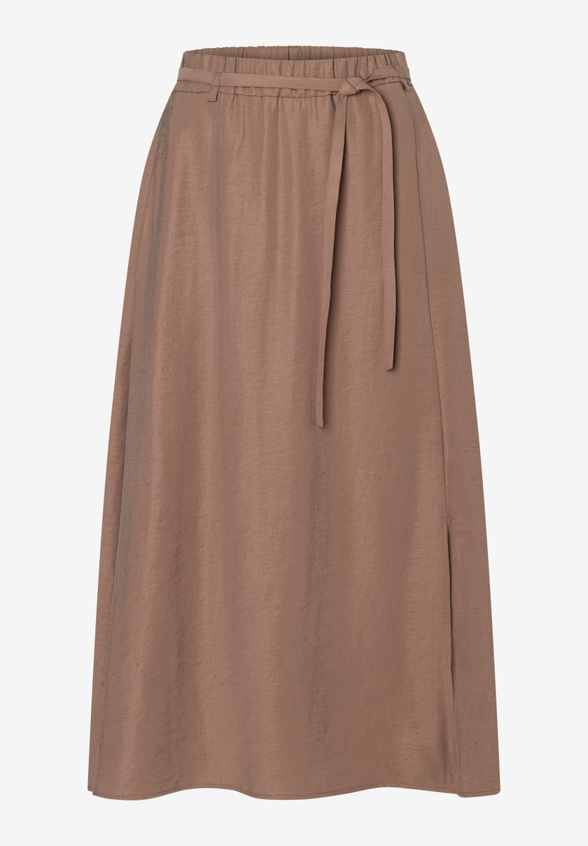 Ein Rock der Marke MORE & MORE in Braun mit Bindeband und Schlitz.