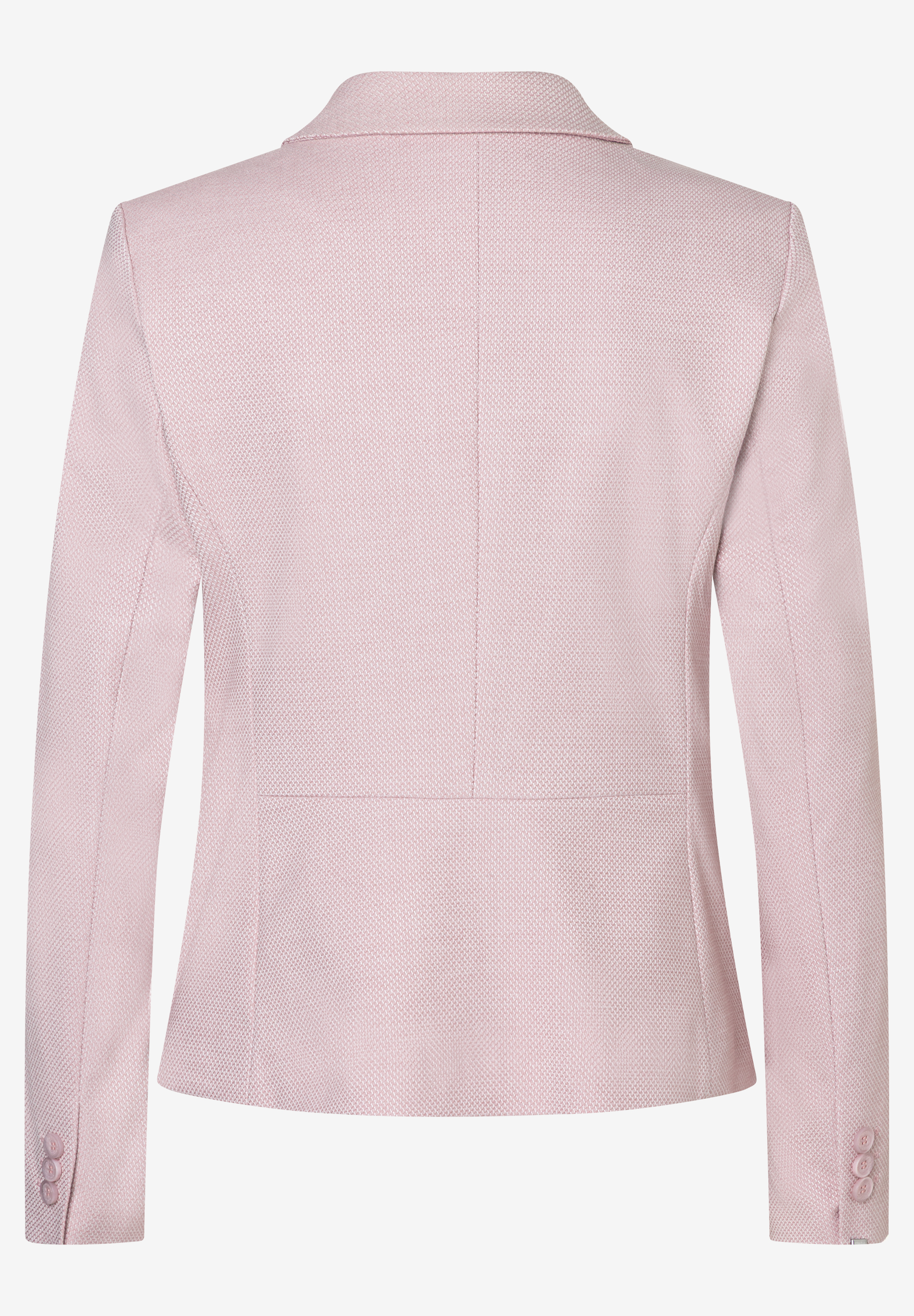 Rückansicht eines rosa MORE & MORE Blazers in Piqué- und Stretch-Materialkonstruktion. Rückansicht eines rosa MORE & MORE Blazers in Piqué- und Stretch-Materialkonstruktion.