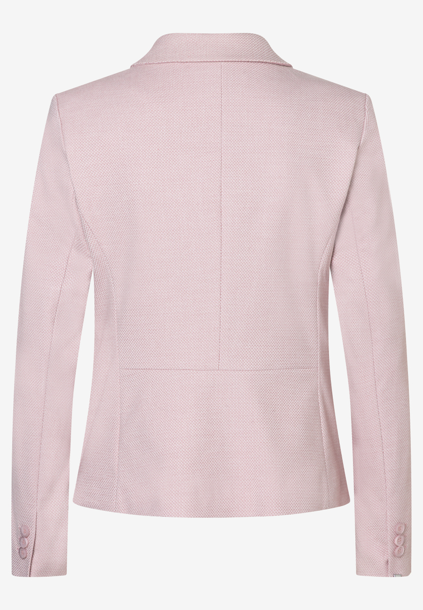 Rückansicht eines rosa MORE & MORE Blazers in Piqué- und Stretch-Materialkonstruktion. Rückansicht eines rosa MORE & MORE Blazers in Piqué- und Stretch-Materialkonstruktion.