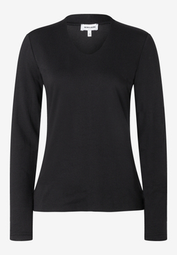 MORE & MORE Langarm-T-Shirt in Schwarz mit V-Ausschnitt, schlicht und vielseitig kombinierbar.