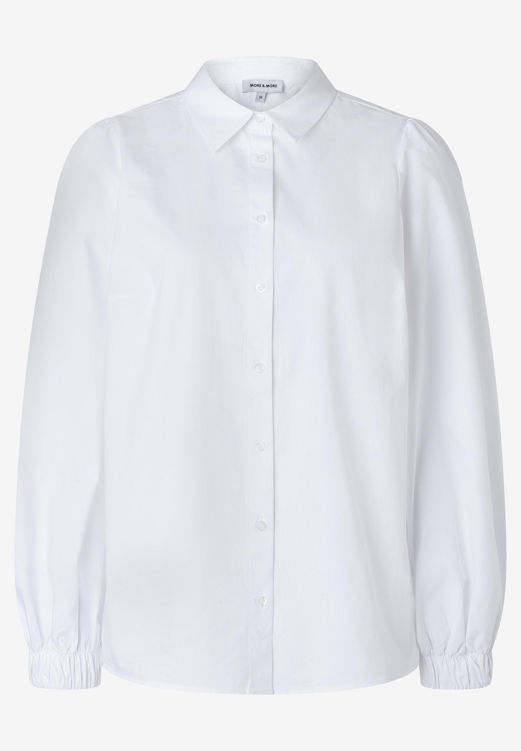 MORE & MORE weiße Bluse mit Knopfleiste und Raffungen an den Ärmelbündchen MORE & MORE weiße Bluse mit Knopfleiste und Raffungen an den Ärmelbündchen