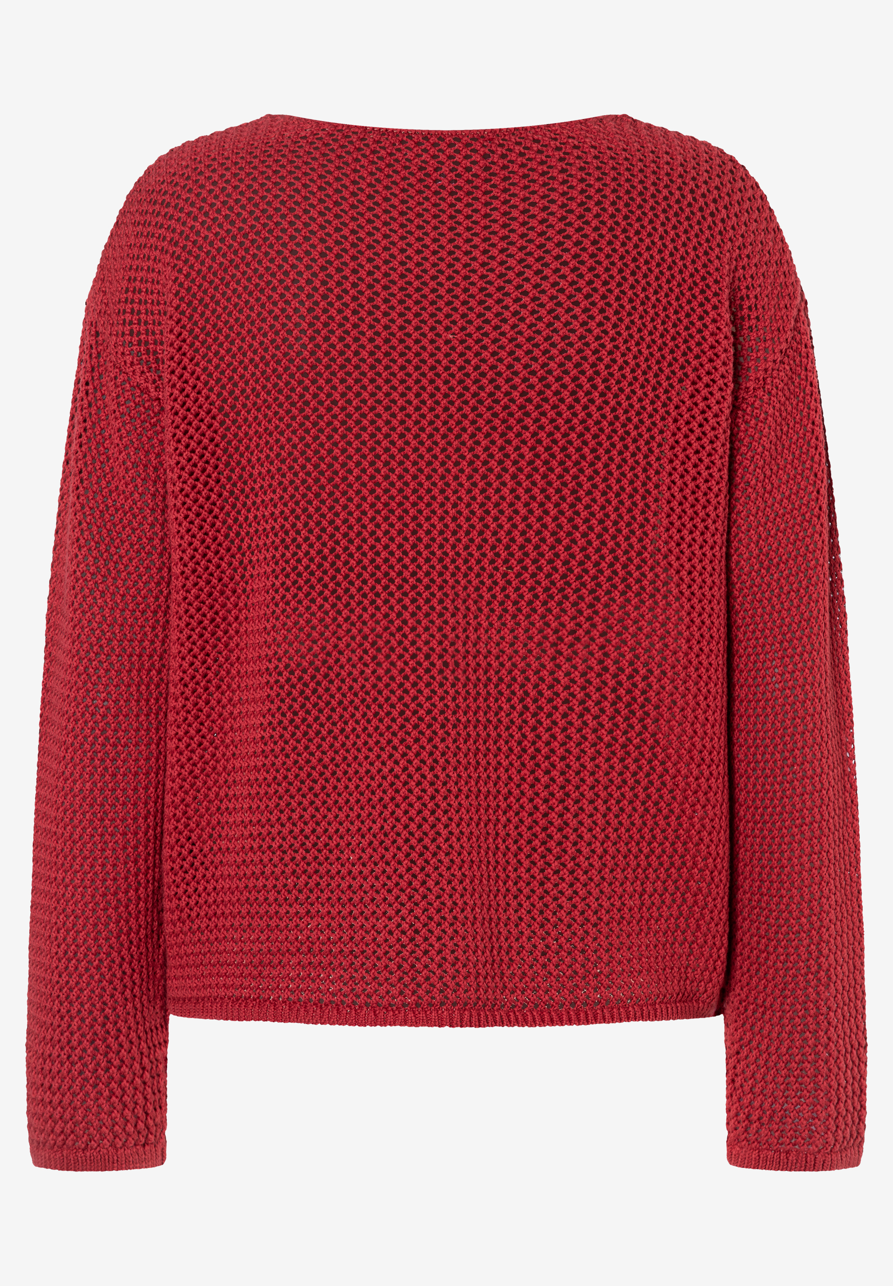 MORE & MORE roter Strickpullover mit U-Boot-Ausschnitt, Rückansicht. MORE & MORE roter Strickpullover mit U-Boot-Ausschnitt, Rückansicht.