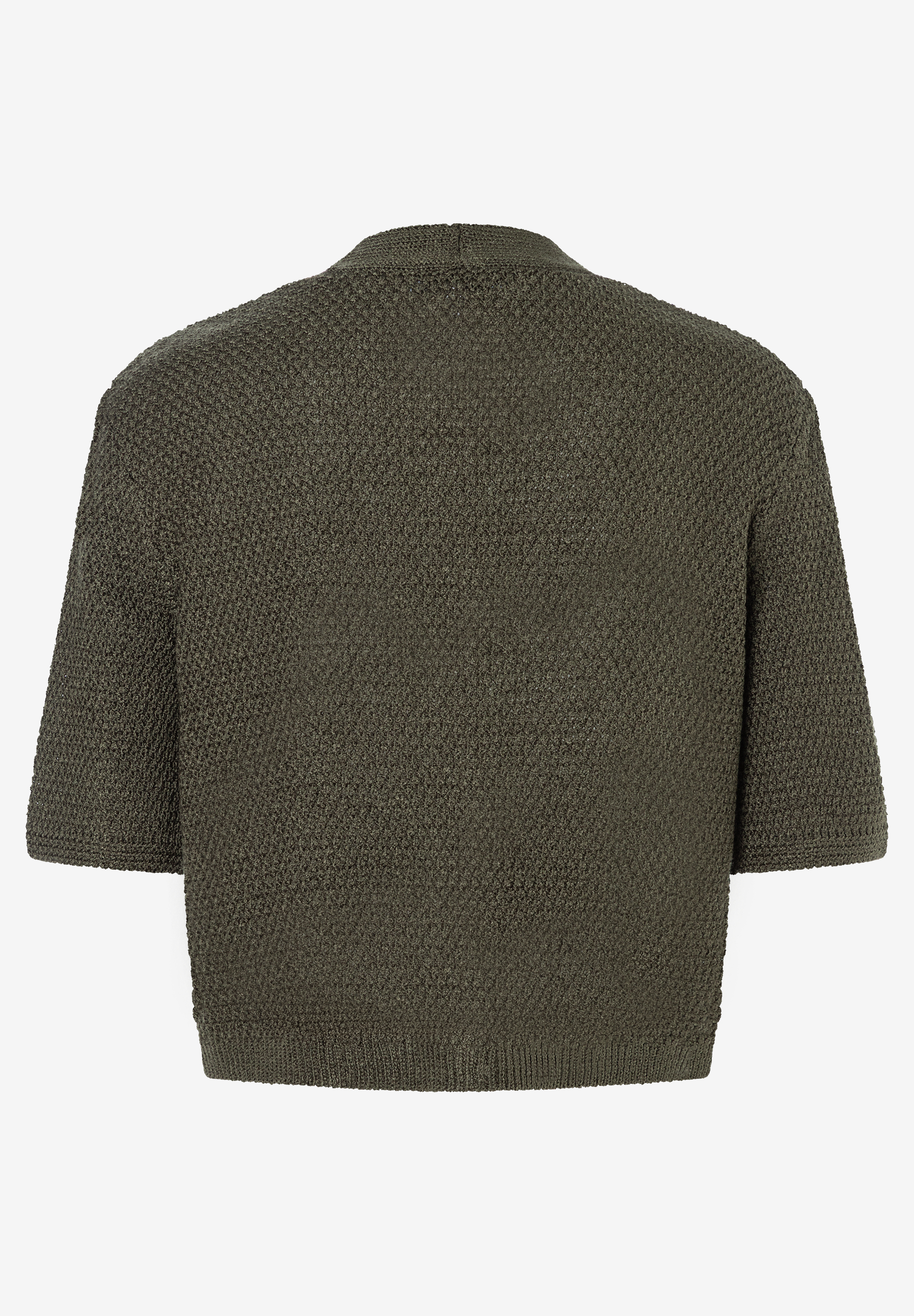MORE & MORE Pullover aus olivgrünem Strukturstrick mit halblangen Ärmeln, glänzender Optik und elastischem Tragekomfort. MORE & MORE Pullover aus olivgrünem Strukturstrick mit halblangen Ärmeln, glänzender Optik und elastischem Tragekomfort.