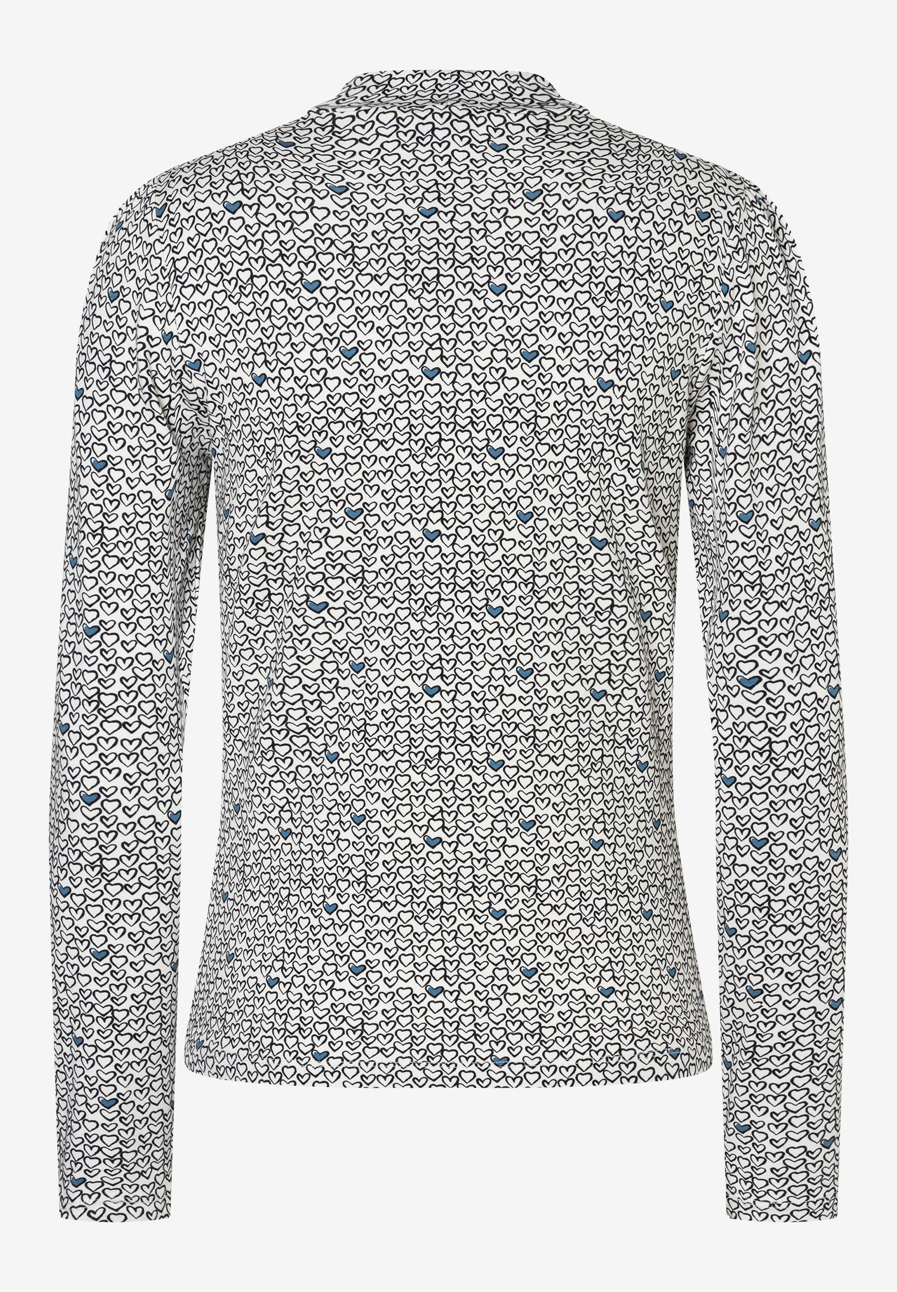 Ein weißes MORE & MORE Jersey-Oberteil mit schwarzen und blauen Herzen. Ein weißes MORE & MORE Jersey-Oberteil mit schwarzen und blauen Herzen.