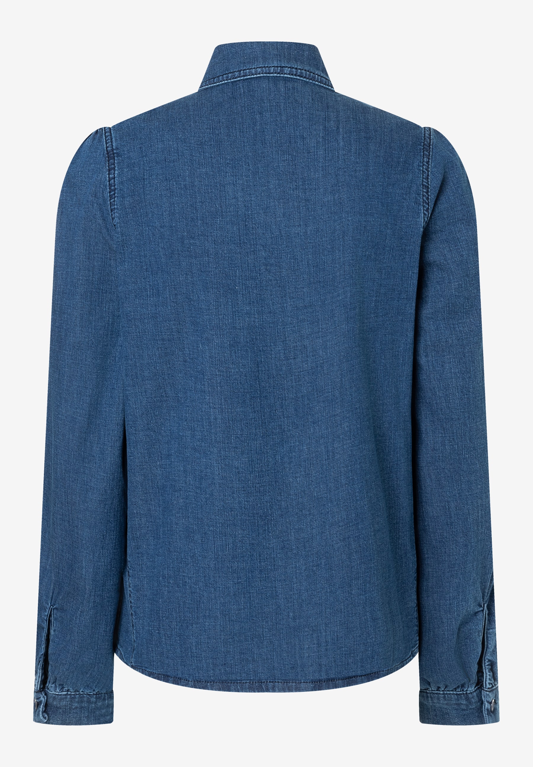 MORE & MORE Damen-Jeansbluse aus weichem Denim, rückenansicht. Lange Ärmel mit Manschetten und ein klassischer Kragen. MORE & MORE Damen-Jeansbluse aus weichem Denim, rückenansicht. Lange Ärmel mit Manschetten und ein klassischer Kragen.