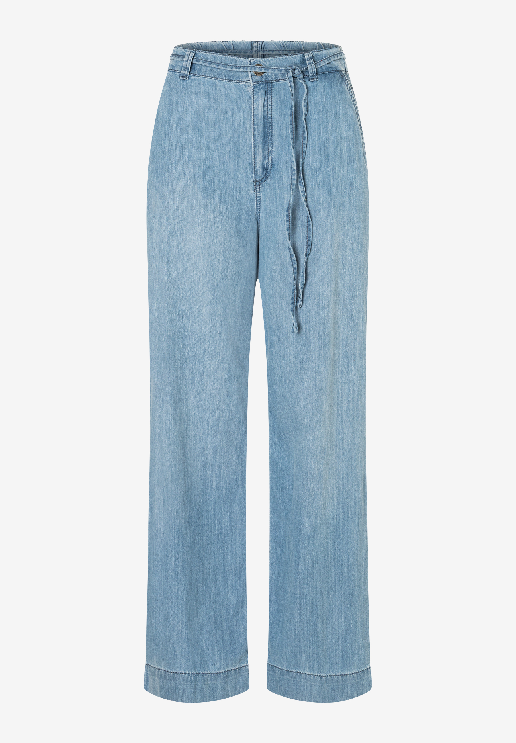 MORE & MORE hellblaue Denim-Jeans mit weitem Bein, Kordelzug in der Taille. Leichter, hautfreundlicher Tragekomfort. MORE & MORE hellblaue Denim-Jeans mit weitem Bein, Kordelzug in der Taille. Leichter, hautfreundlicher Tragekomfort.
