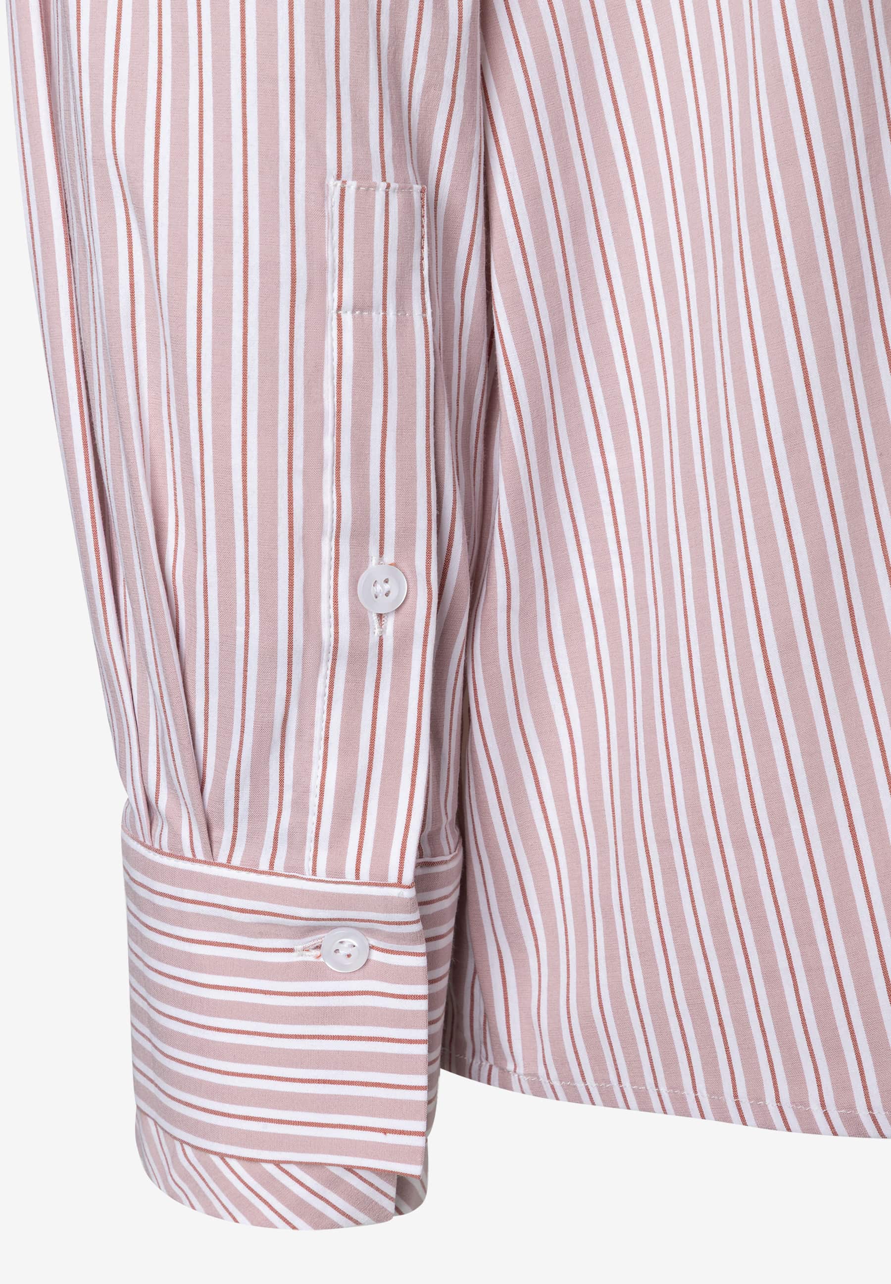 MORE & MORE Bluse: Gestreiftes Oberteil mit langen Ärmeln, rosafarbenen und weißen Streifen, und weißen Knöpfen. MORE & MORE Bluse: Gestreiftes Oberteil mit langen Ärmeln, rosafarbenen und weißen Streifen, und weißen Knöpfen.