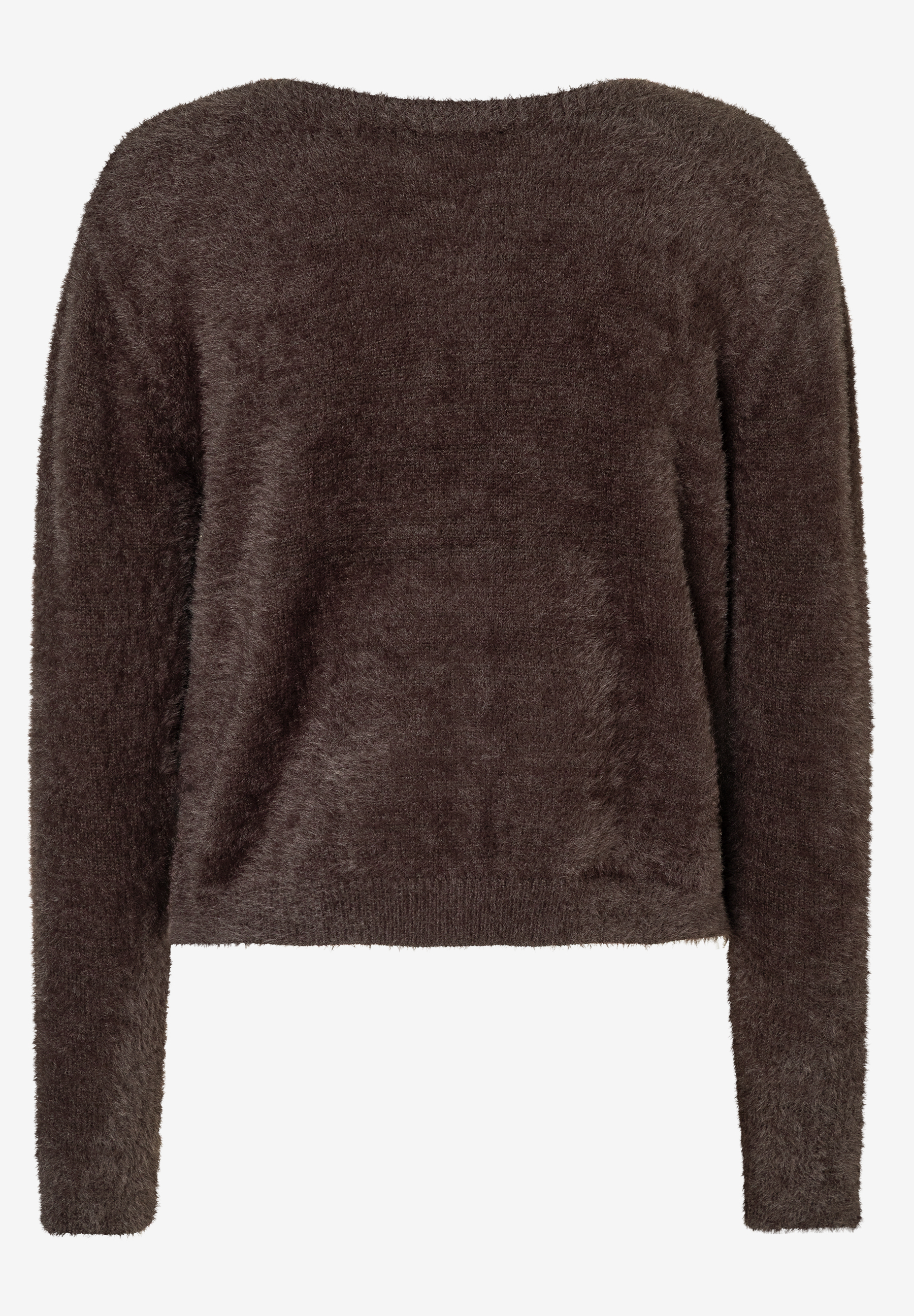 Ein brauner, flauschiger MORE & MORE Pullover, dessen weiche Textur zum Anfassen einlädt. Ein brauner, flauschiger MORE & MORE Pullover, dessen weiche Textur zum Anfassen einlädt.